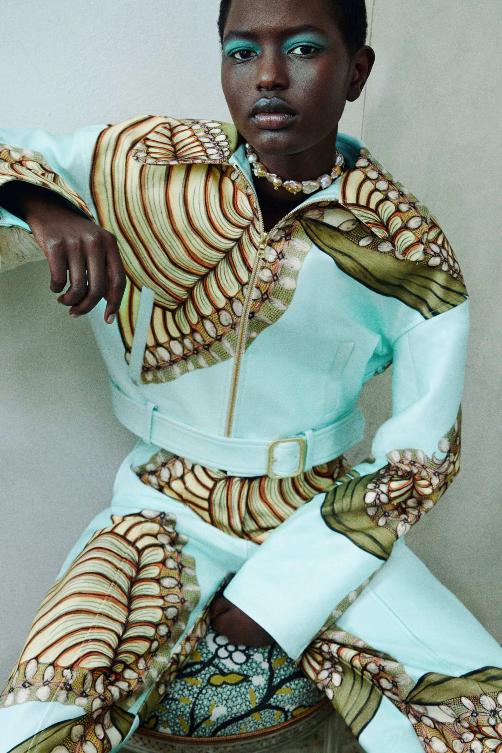 aqua printed fitted jumpsuit