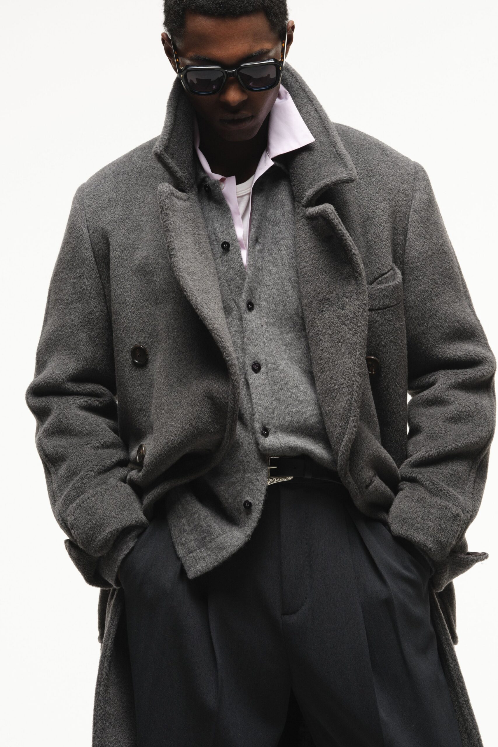 gray wool coat with vest and pants
