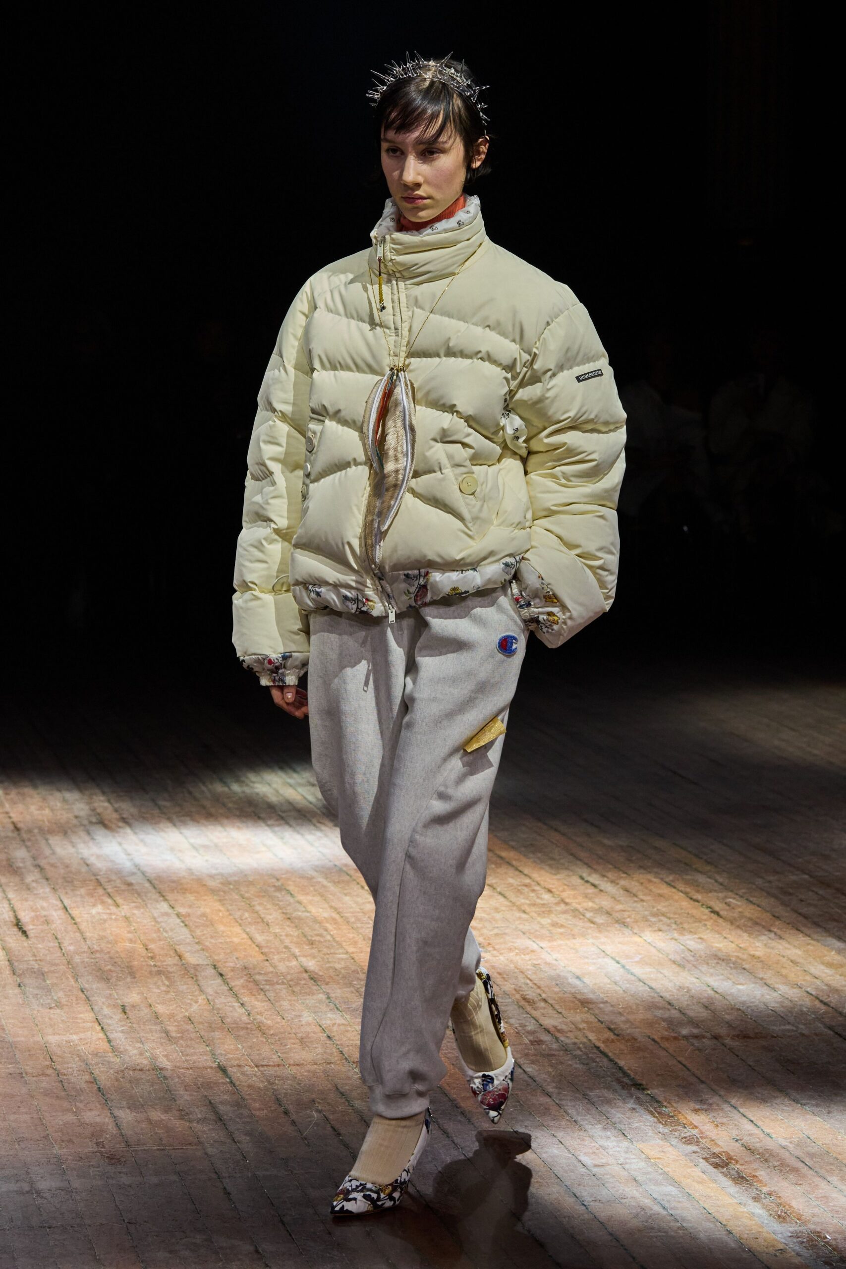 yellow jersey long-sleeve oversized zippered padded jacket