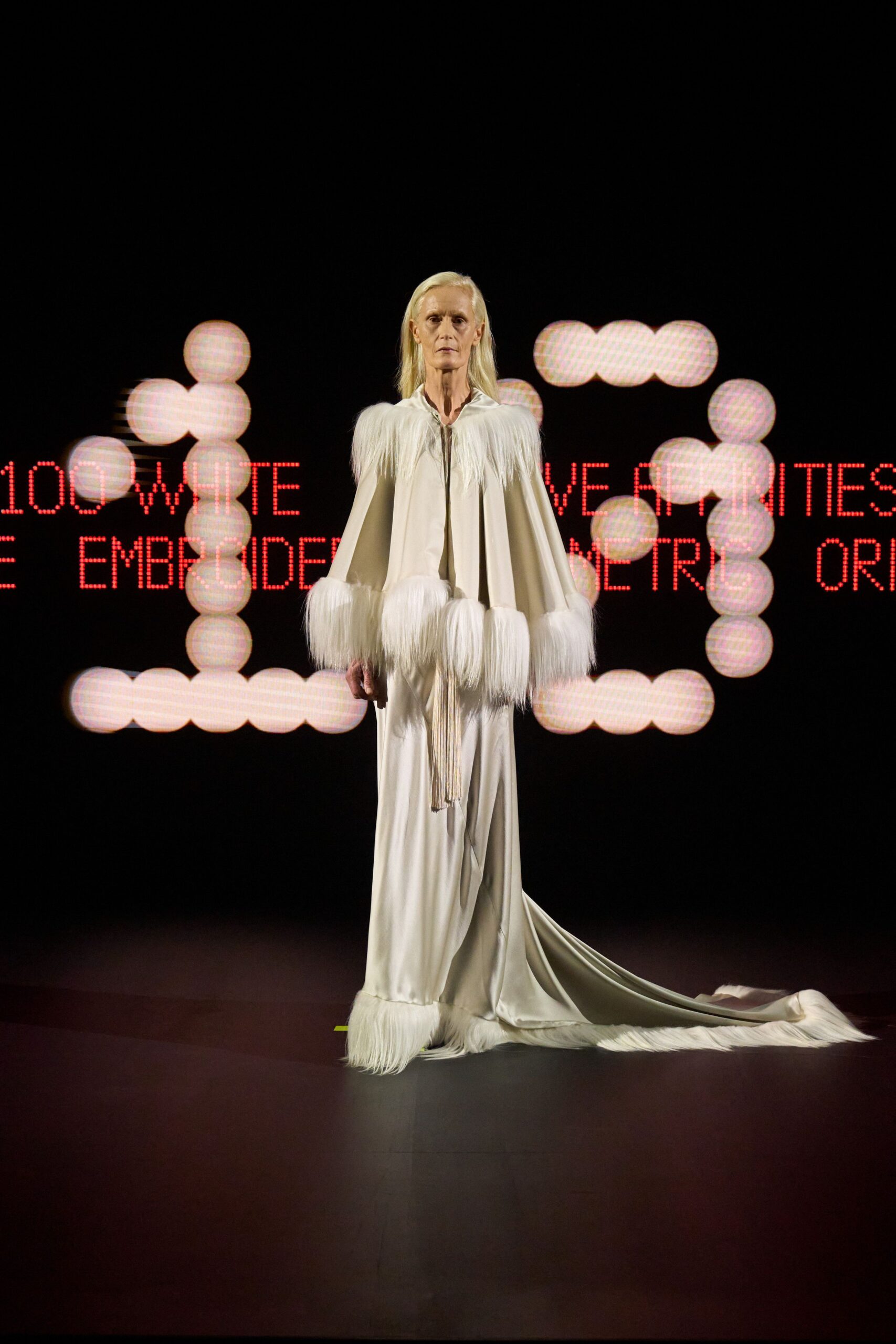 white silk long-sleeve relaxed fringed cape