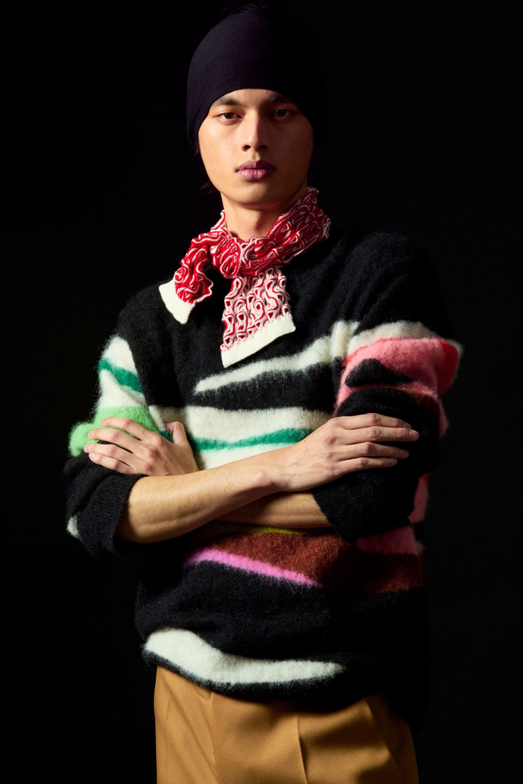 red printed scarf