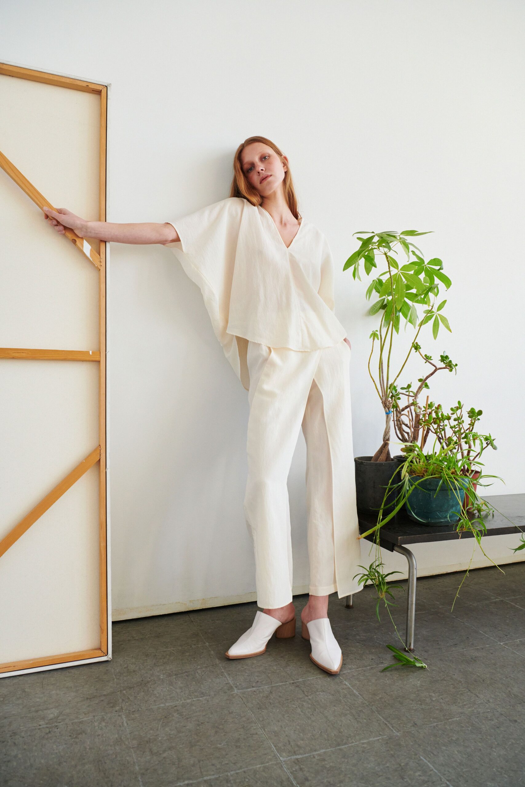 white relaxed top and fitted pants