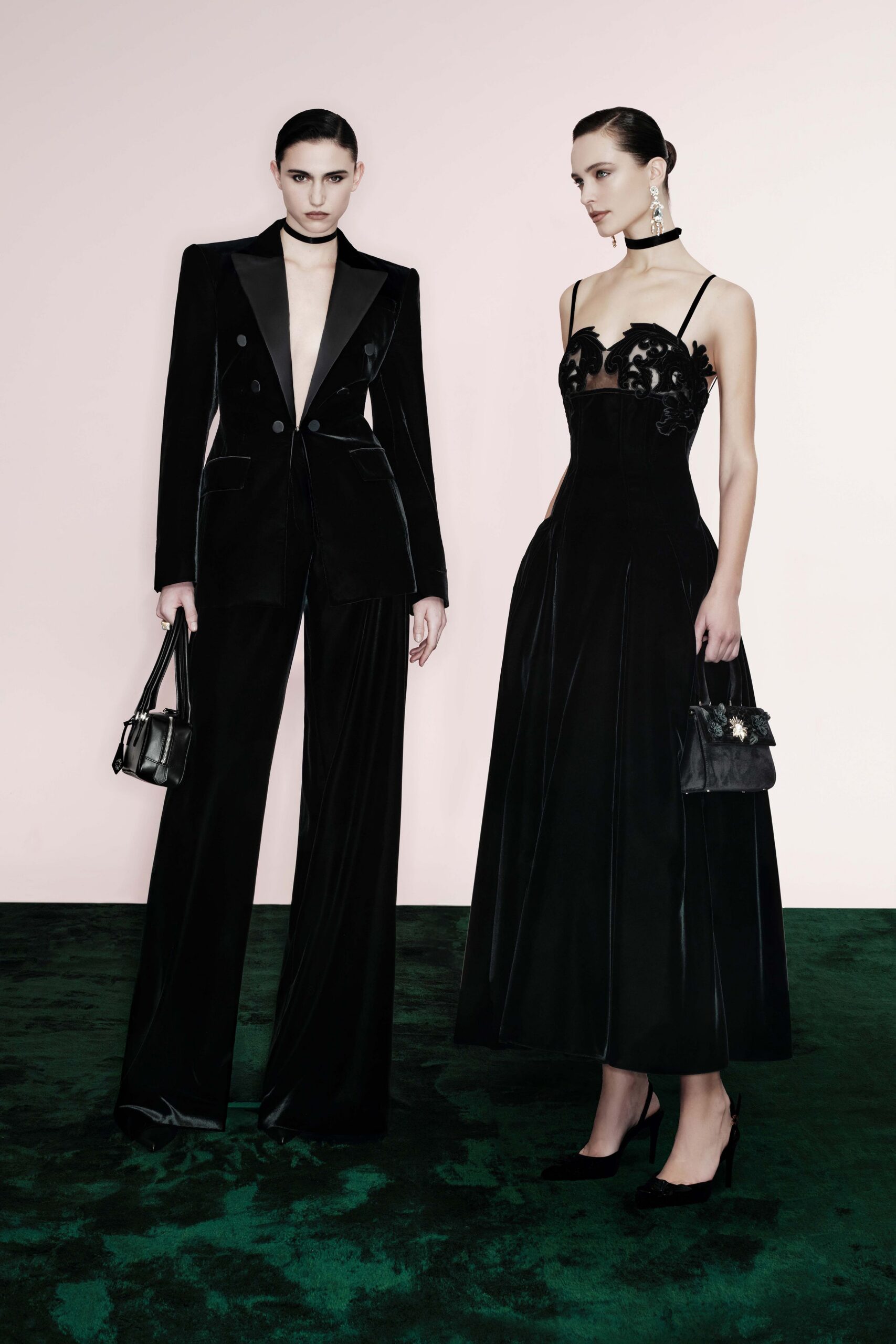 black velvet suit and gown