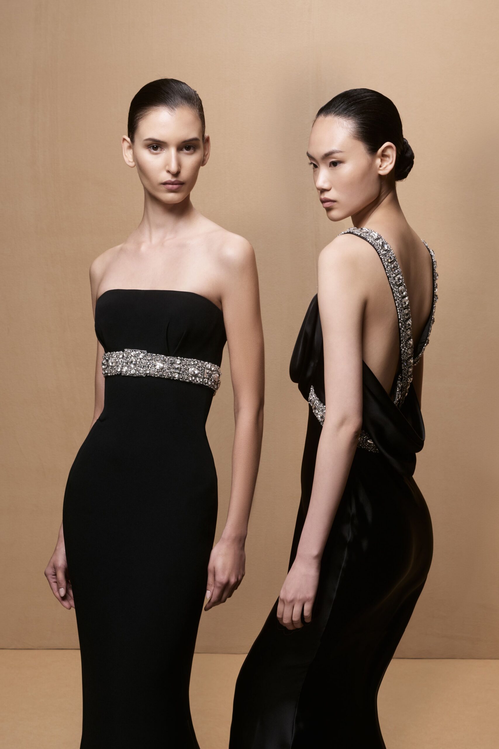 black silk fitted gowns