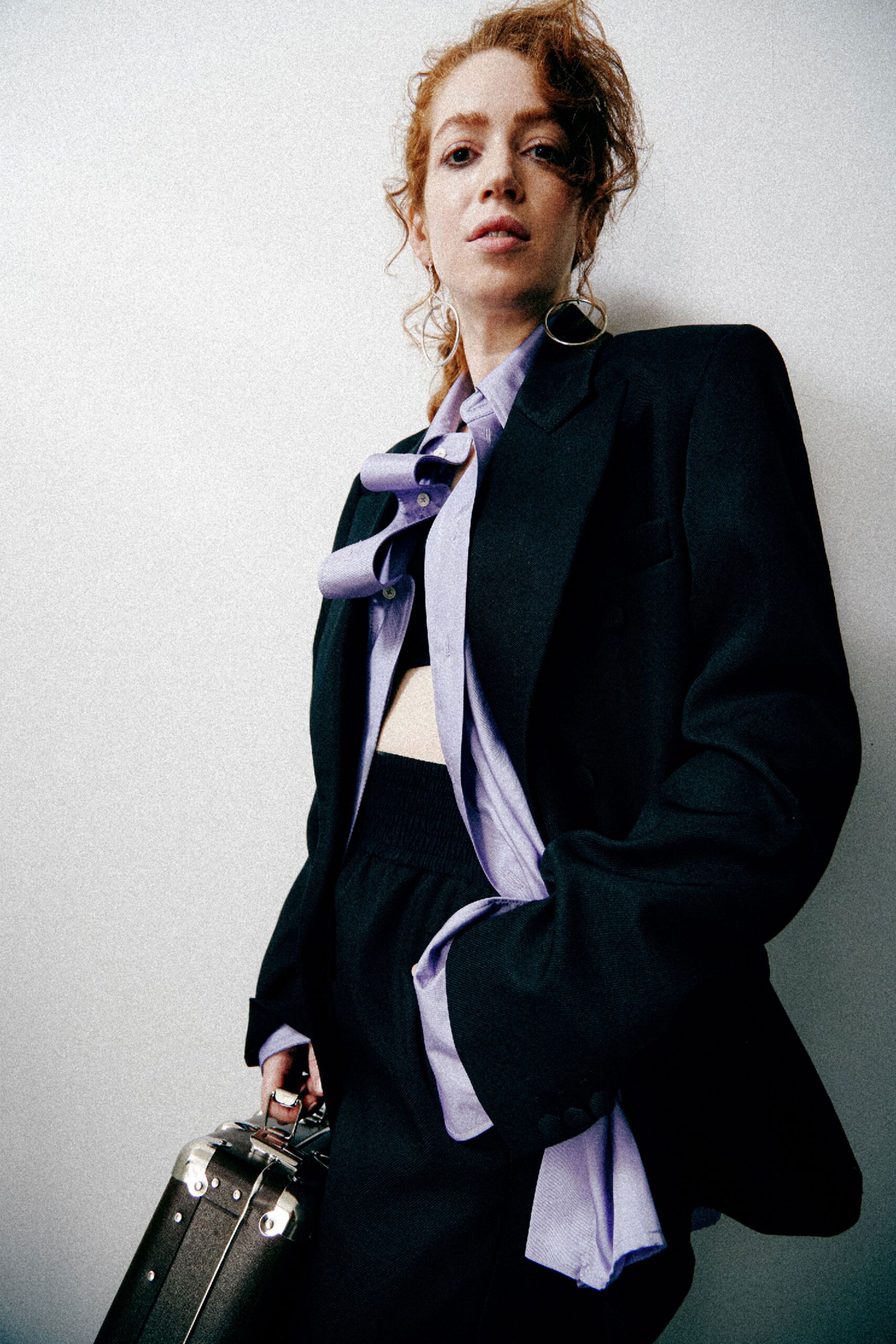 purple long-sleeve collared relaxed shirt