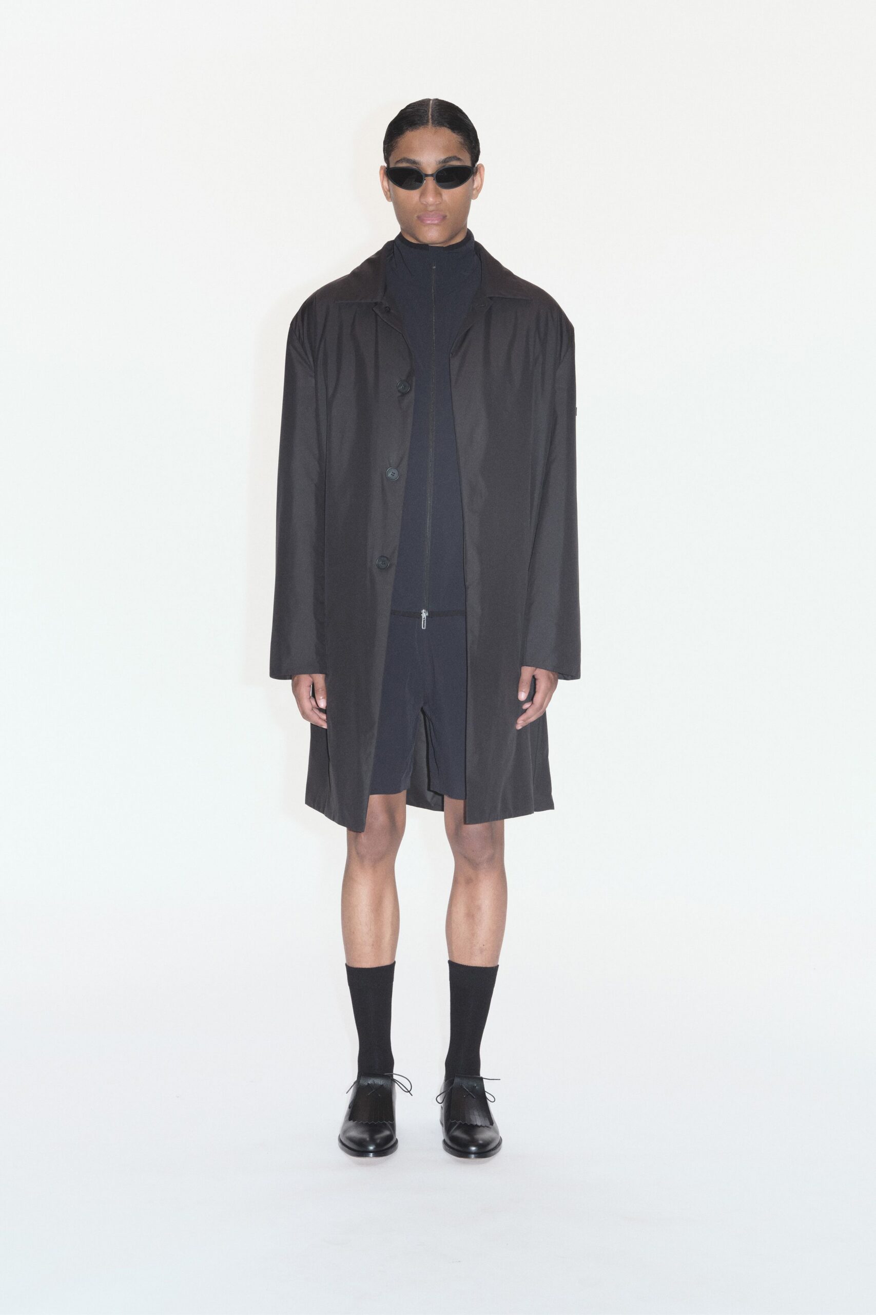 black coat with sunglasses