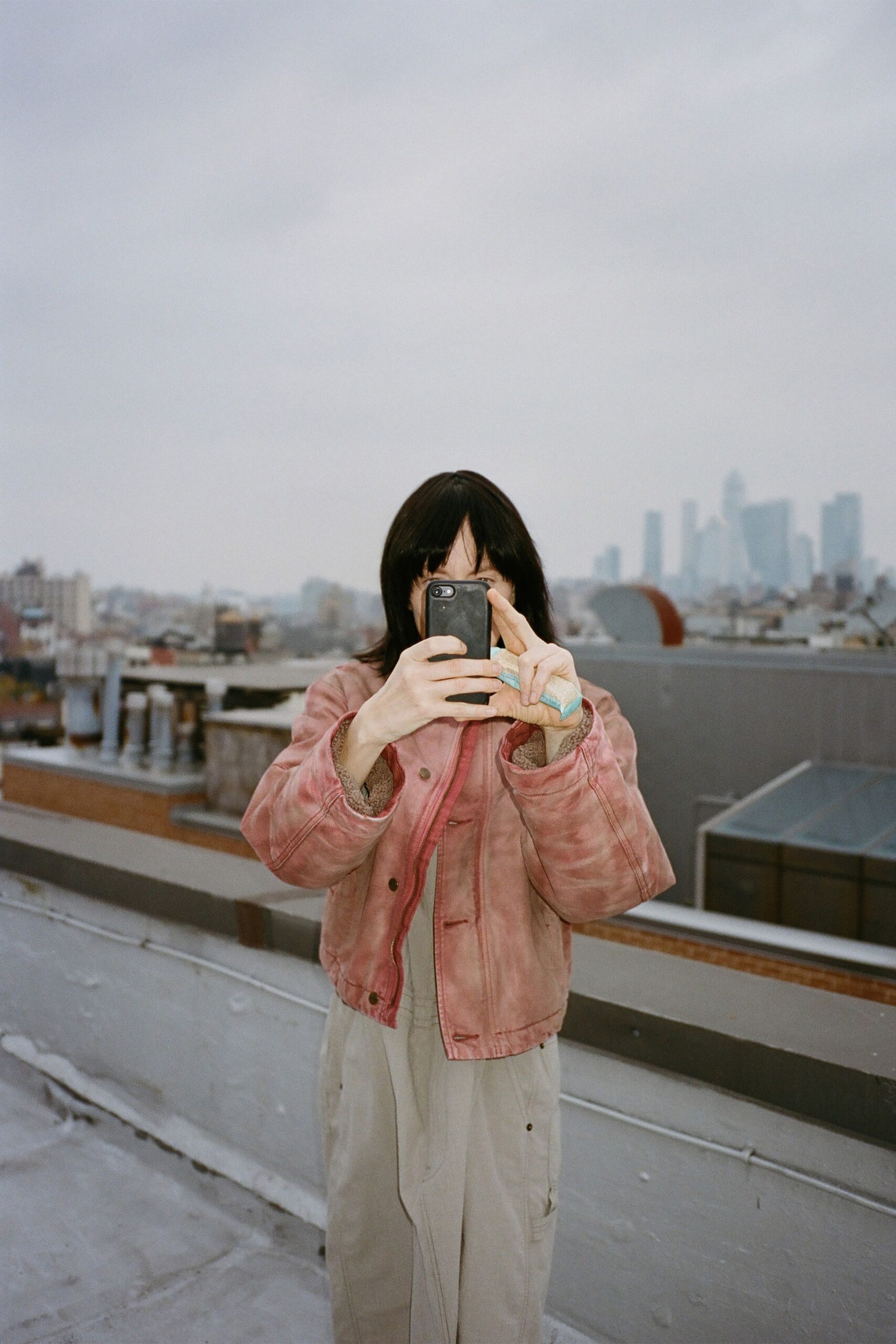 pink cotton long-sleeve collared relaxed buttoned jacket