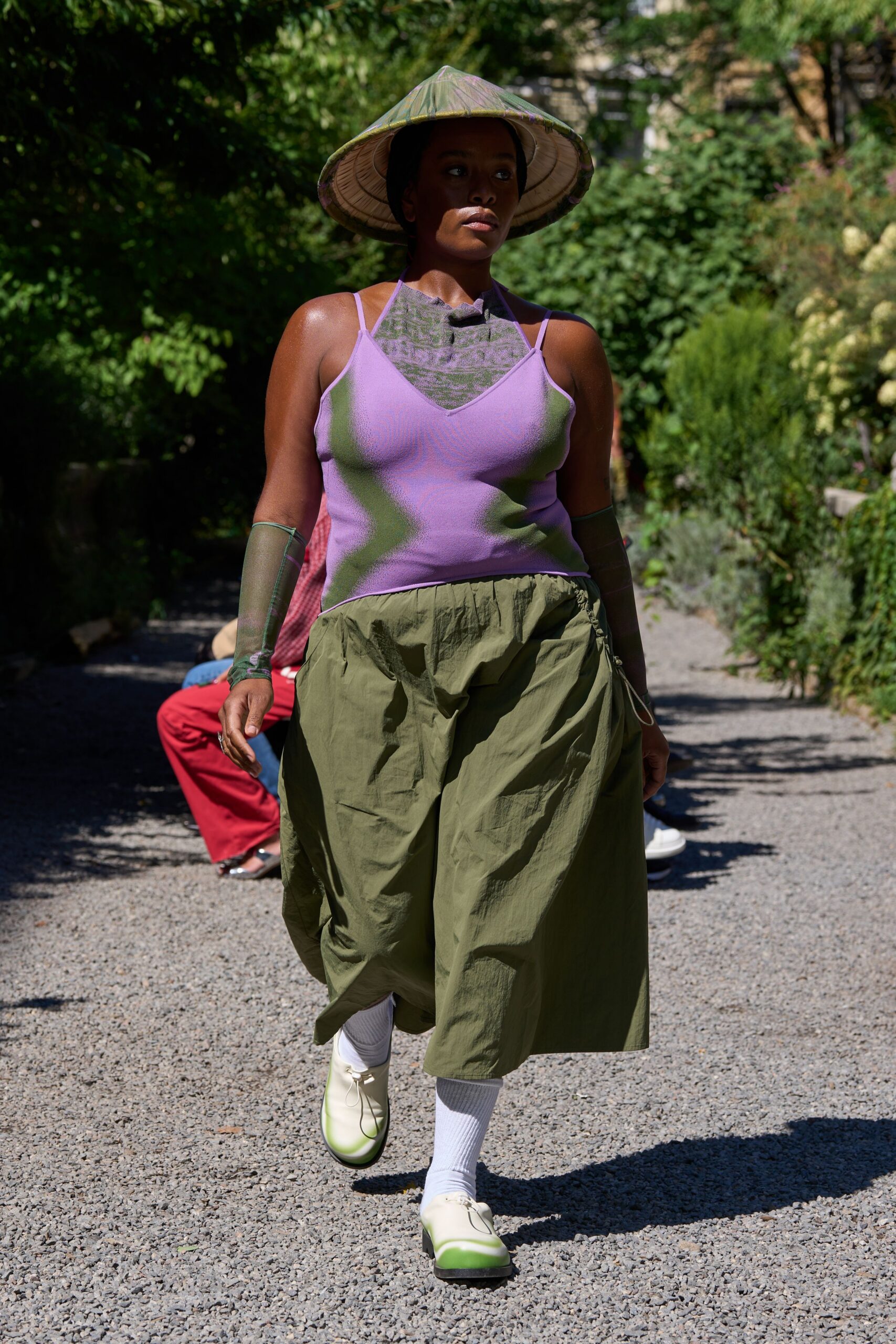 green cotton relaxed pleated culottes