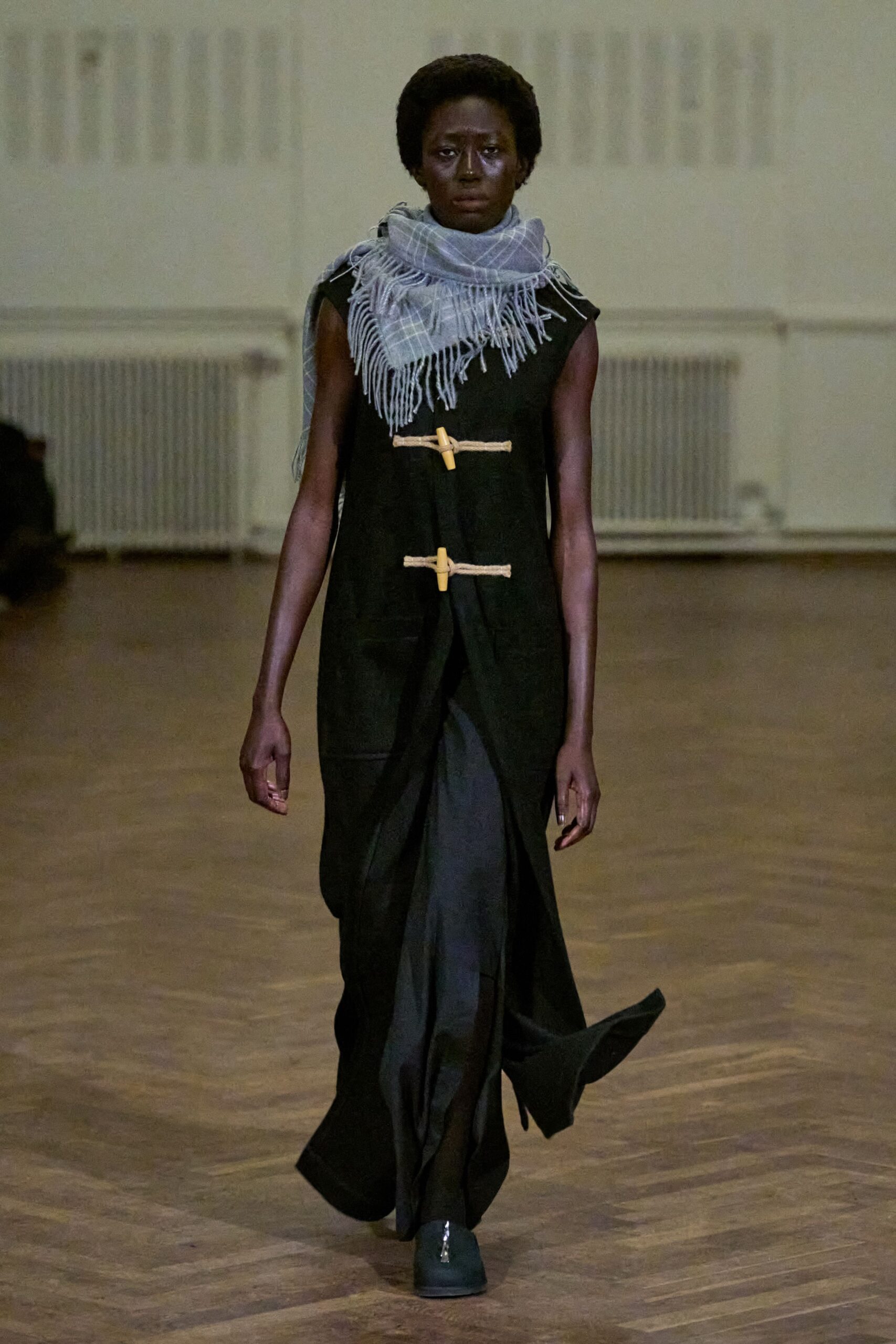 black cotton sleeveless v-neck fitted layered maxi dress