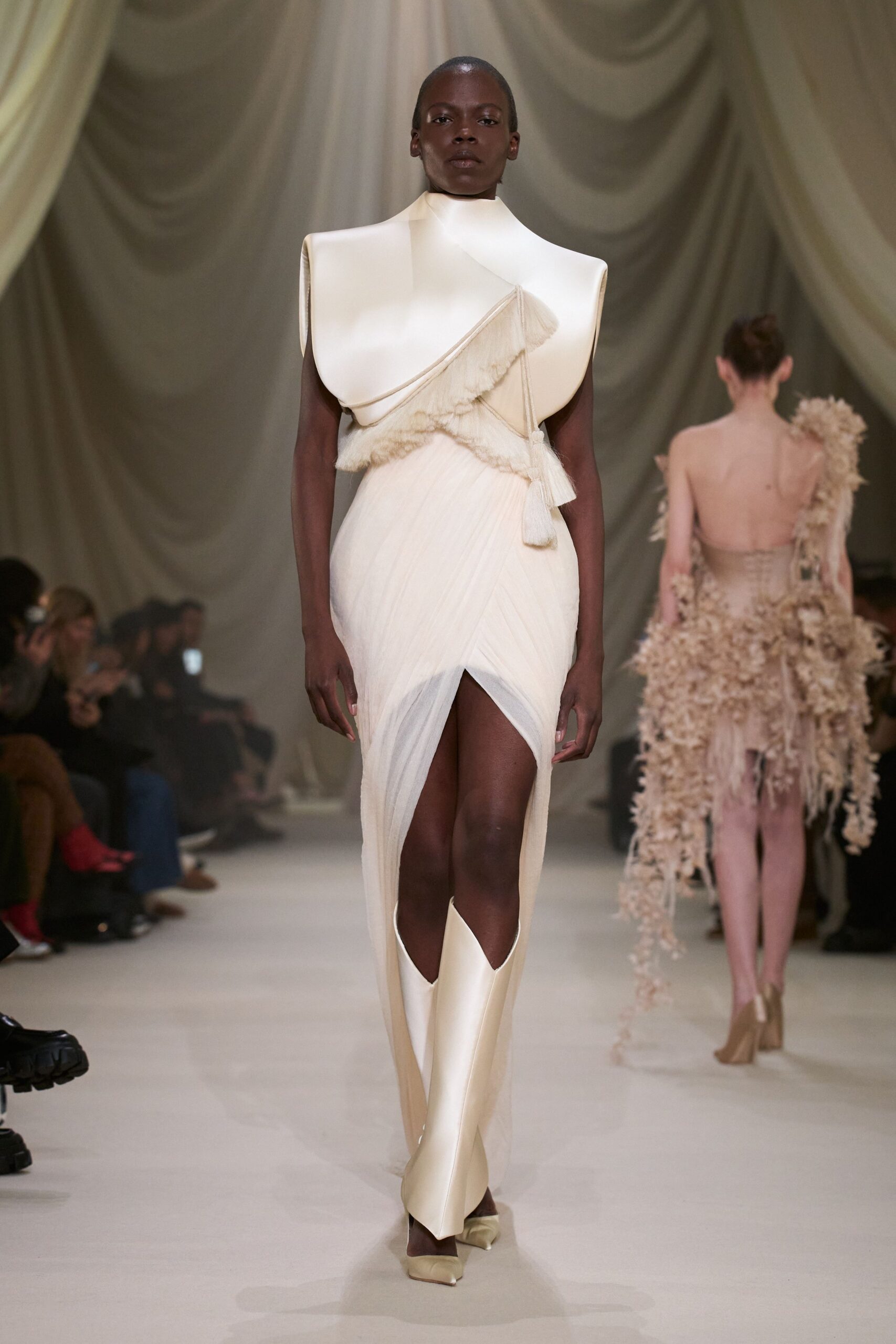ivory silk fitted gown