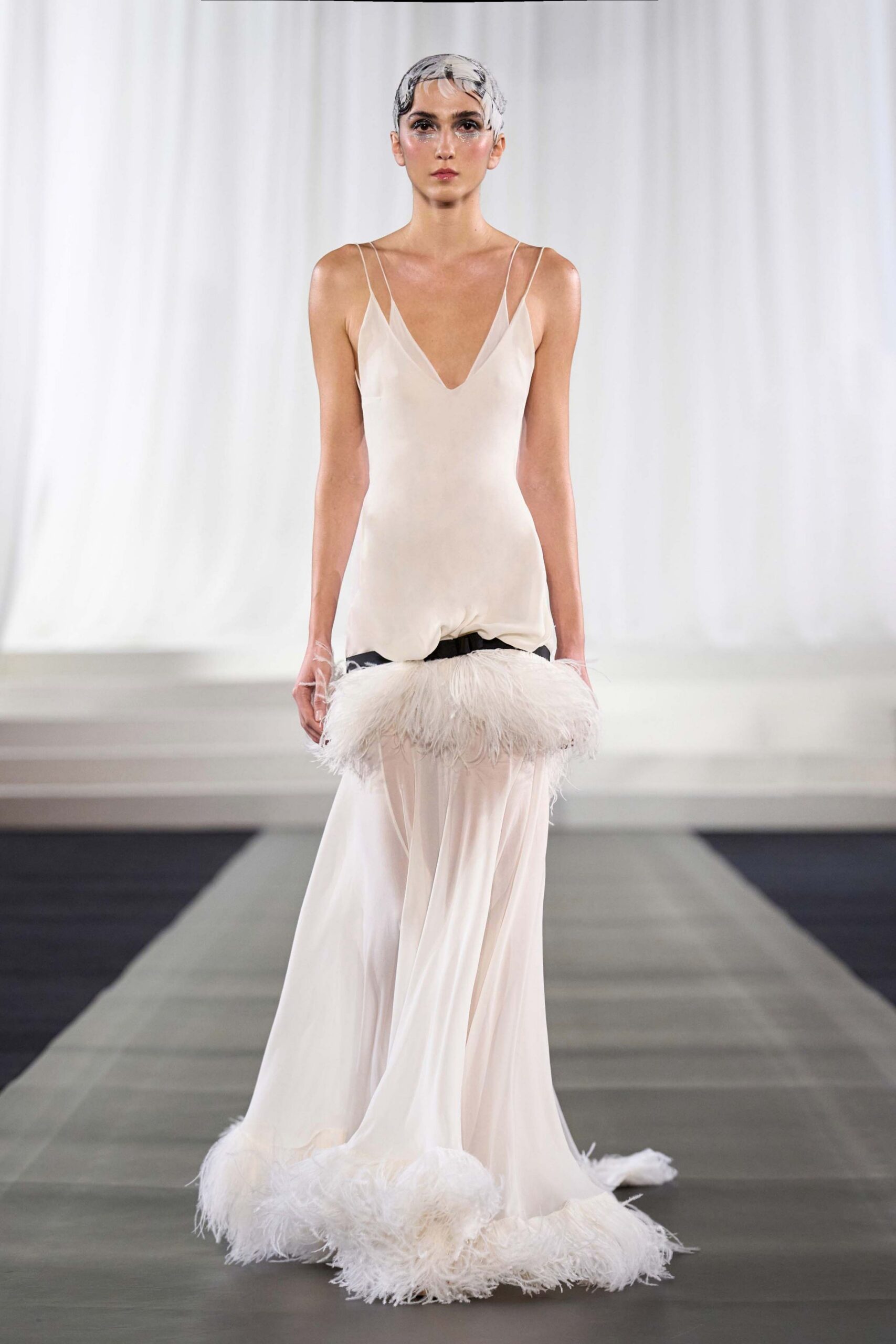 white silk sleeveless gown