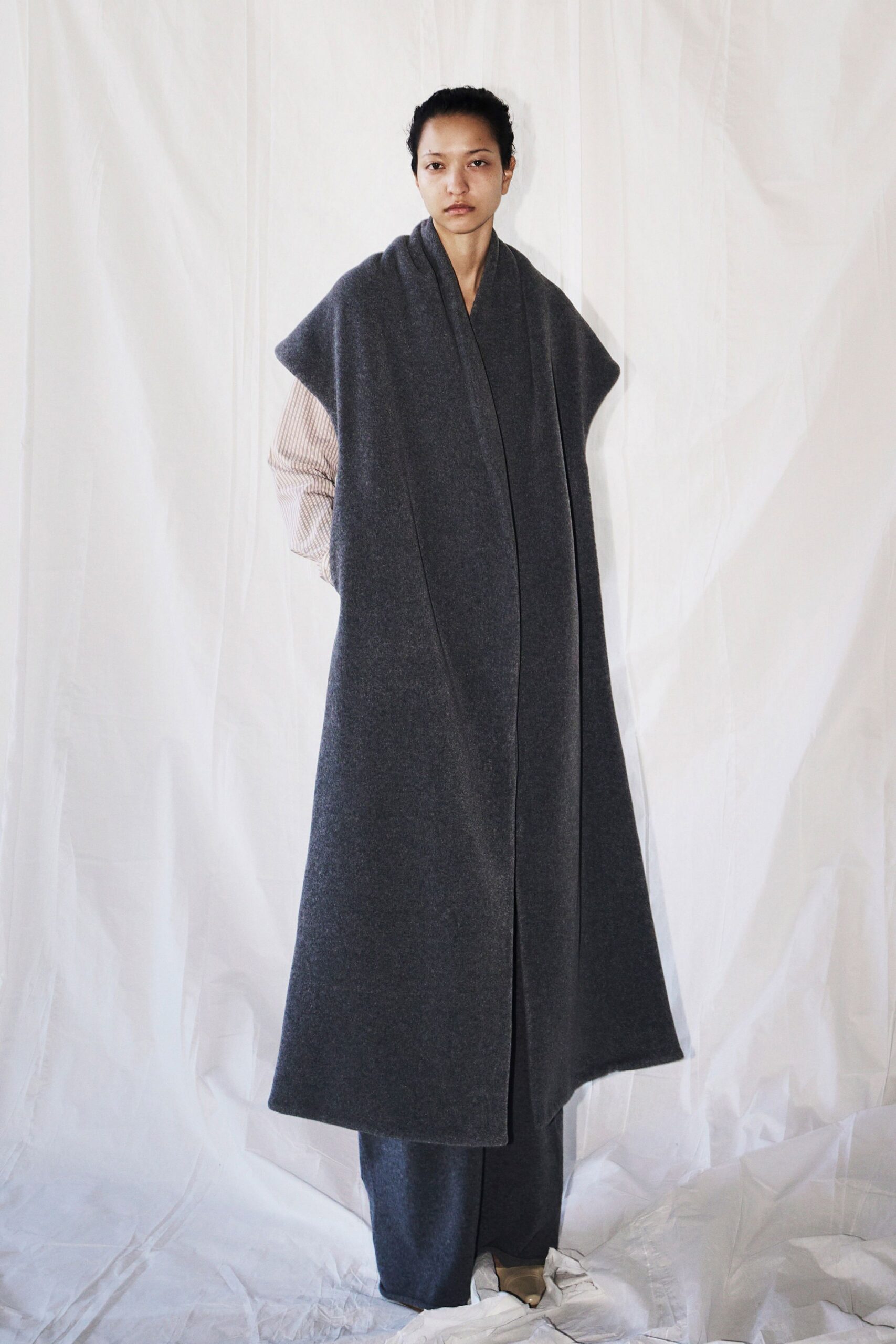 gray wool relaxed maxi cape