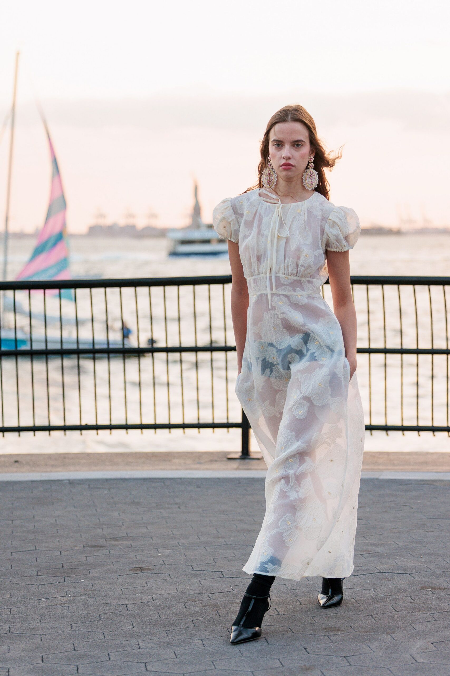 white silk short-sleeve v-neck fitted pleated layered dress
