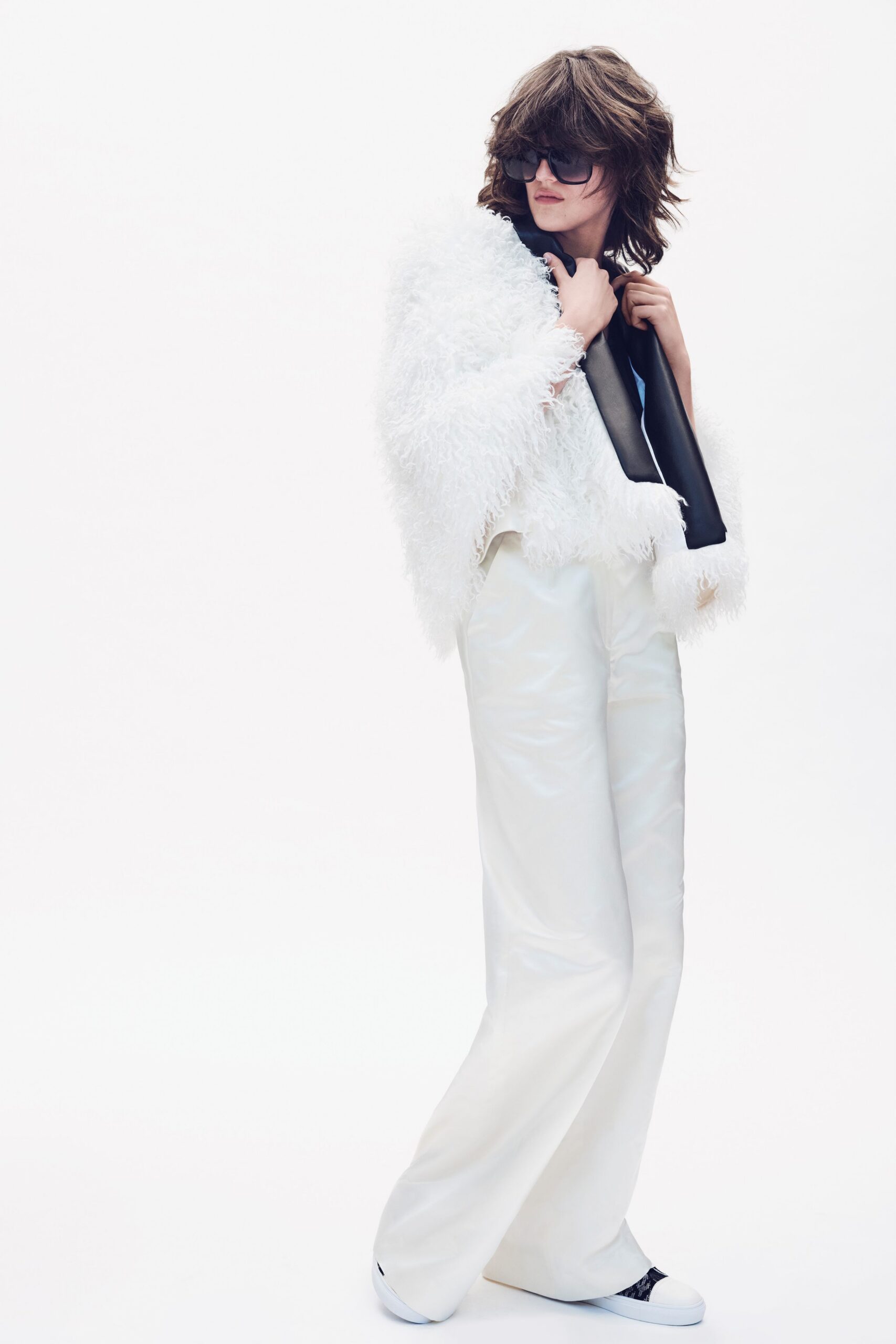 white silk fitted flared pants