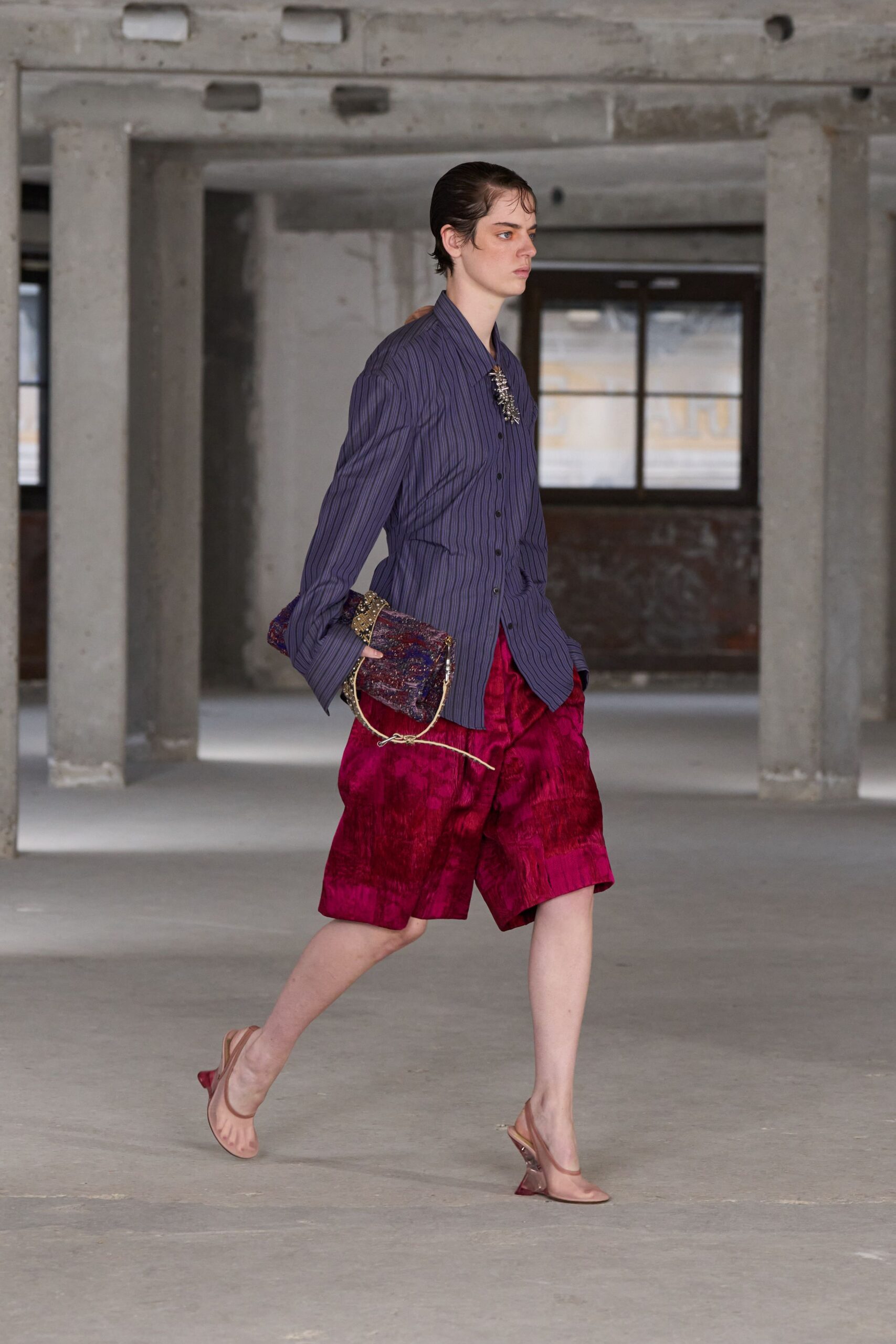 red silk fitted pleated short shorts