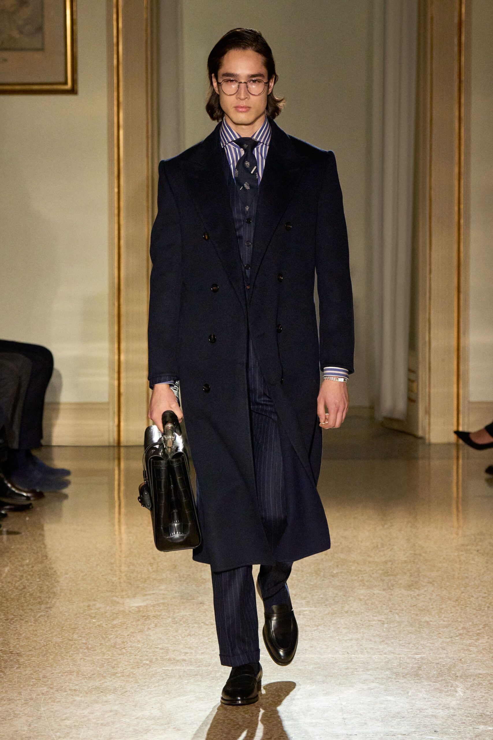 black wool tailored coat