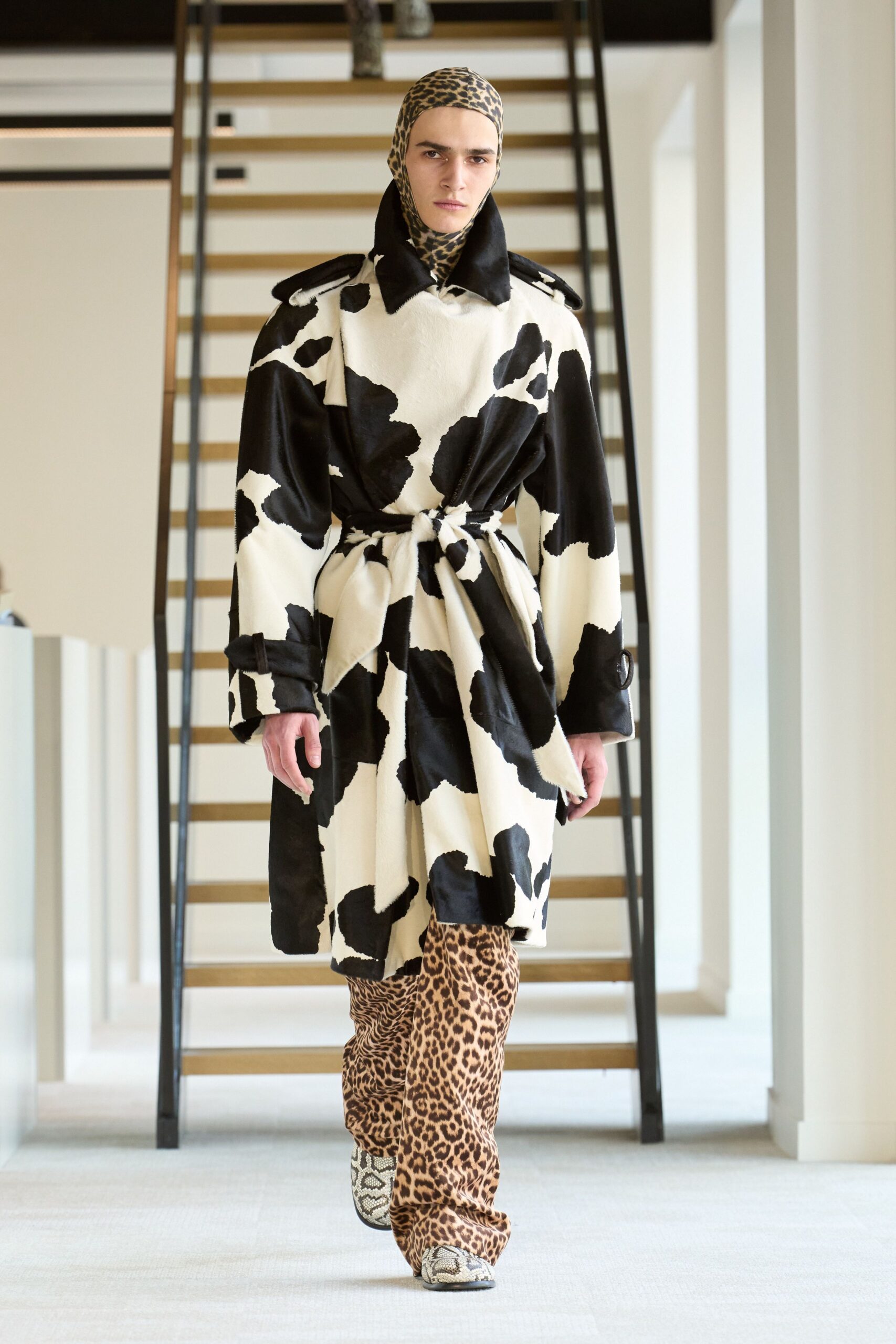 black and white faux-fur coat