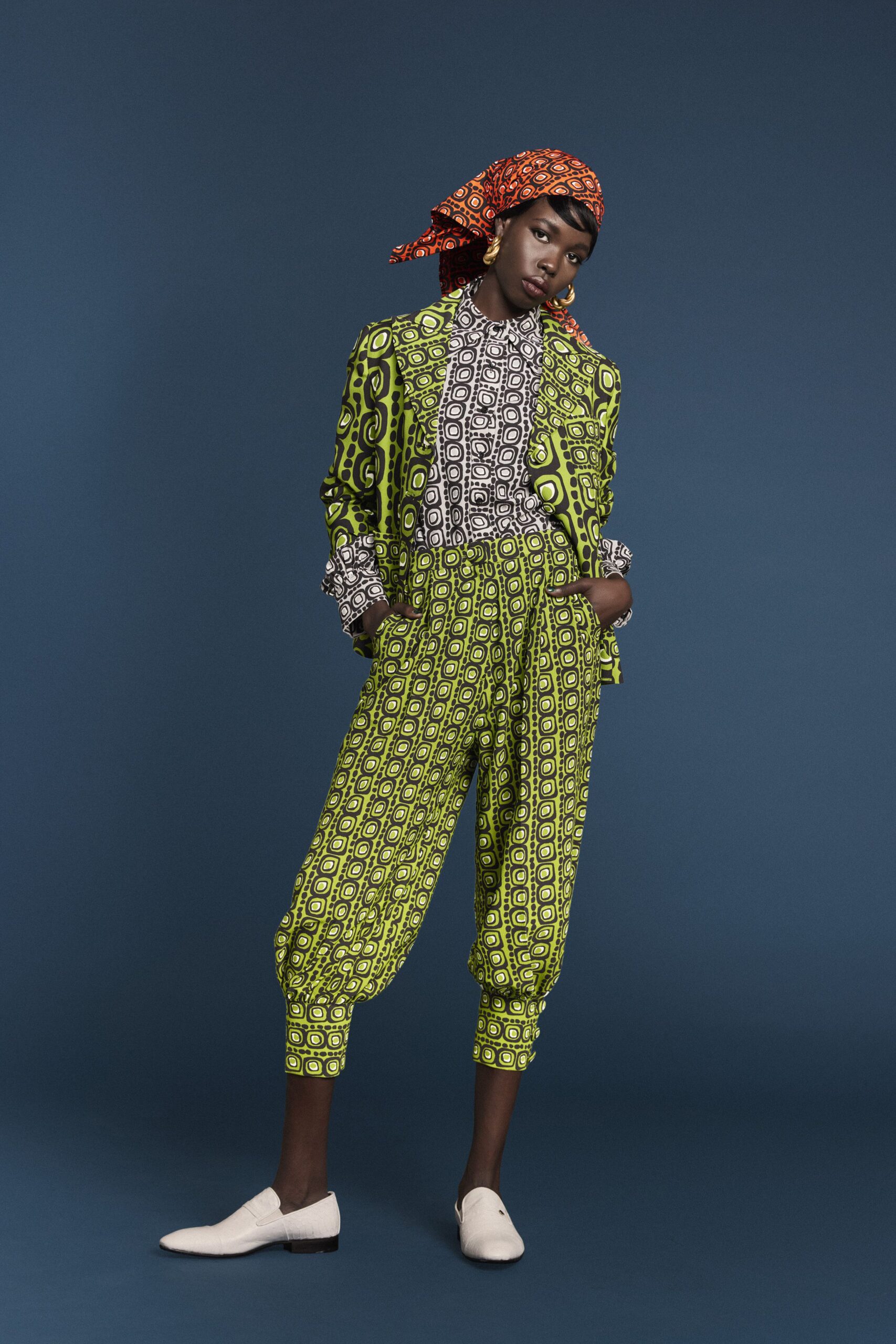 green printed tailored blazer