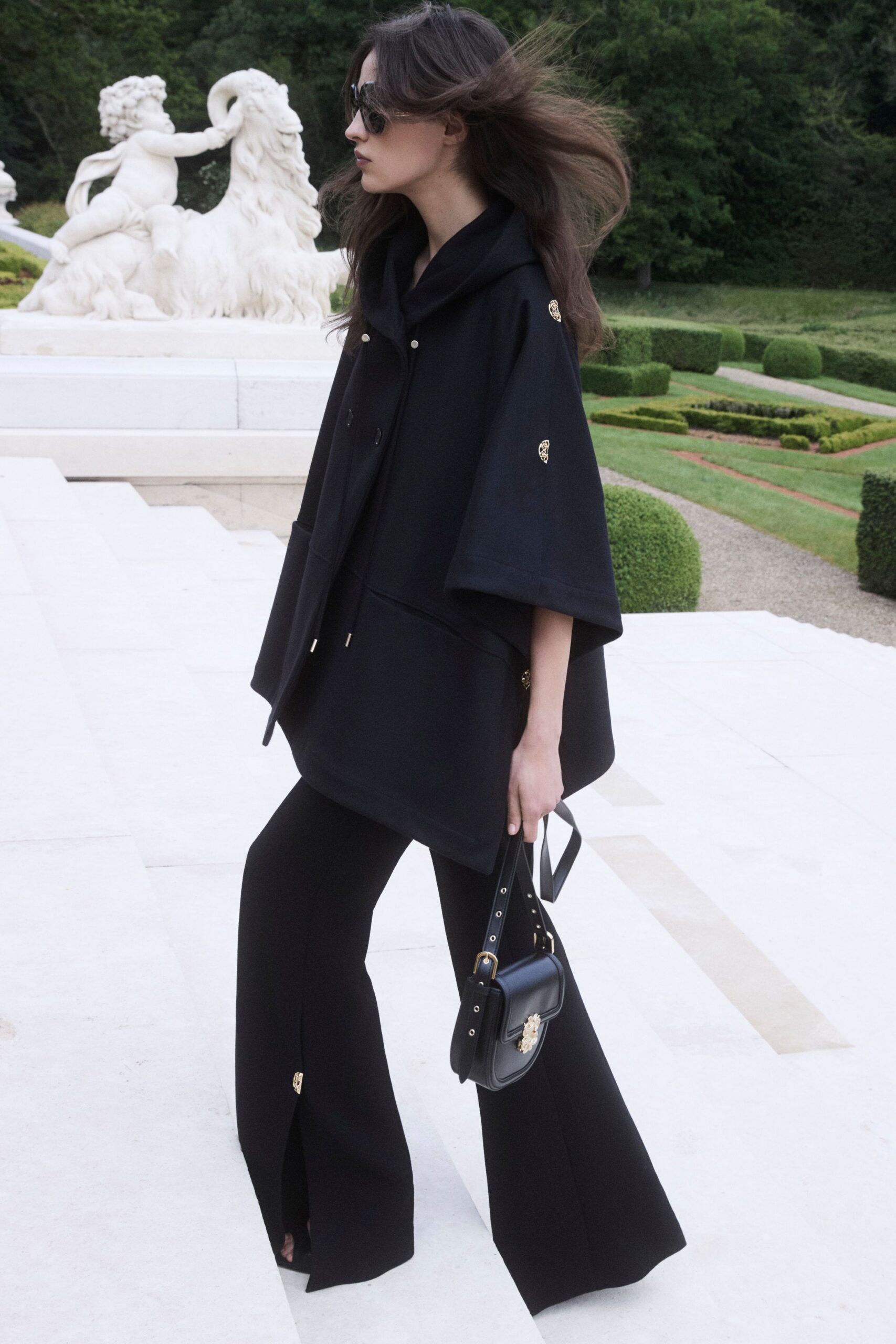 black cotton slit fitted flared pants