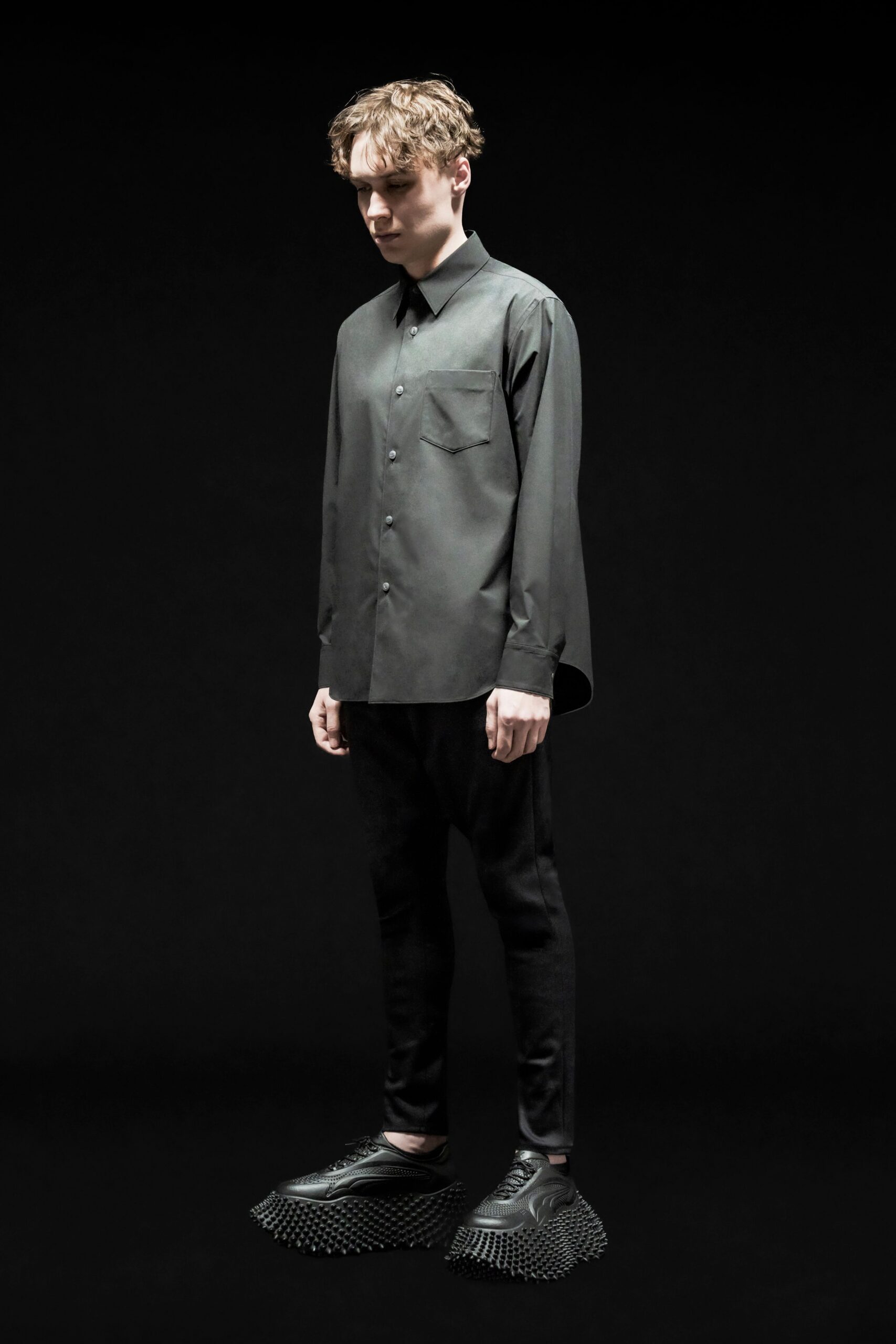 black fitted shirt and pants