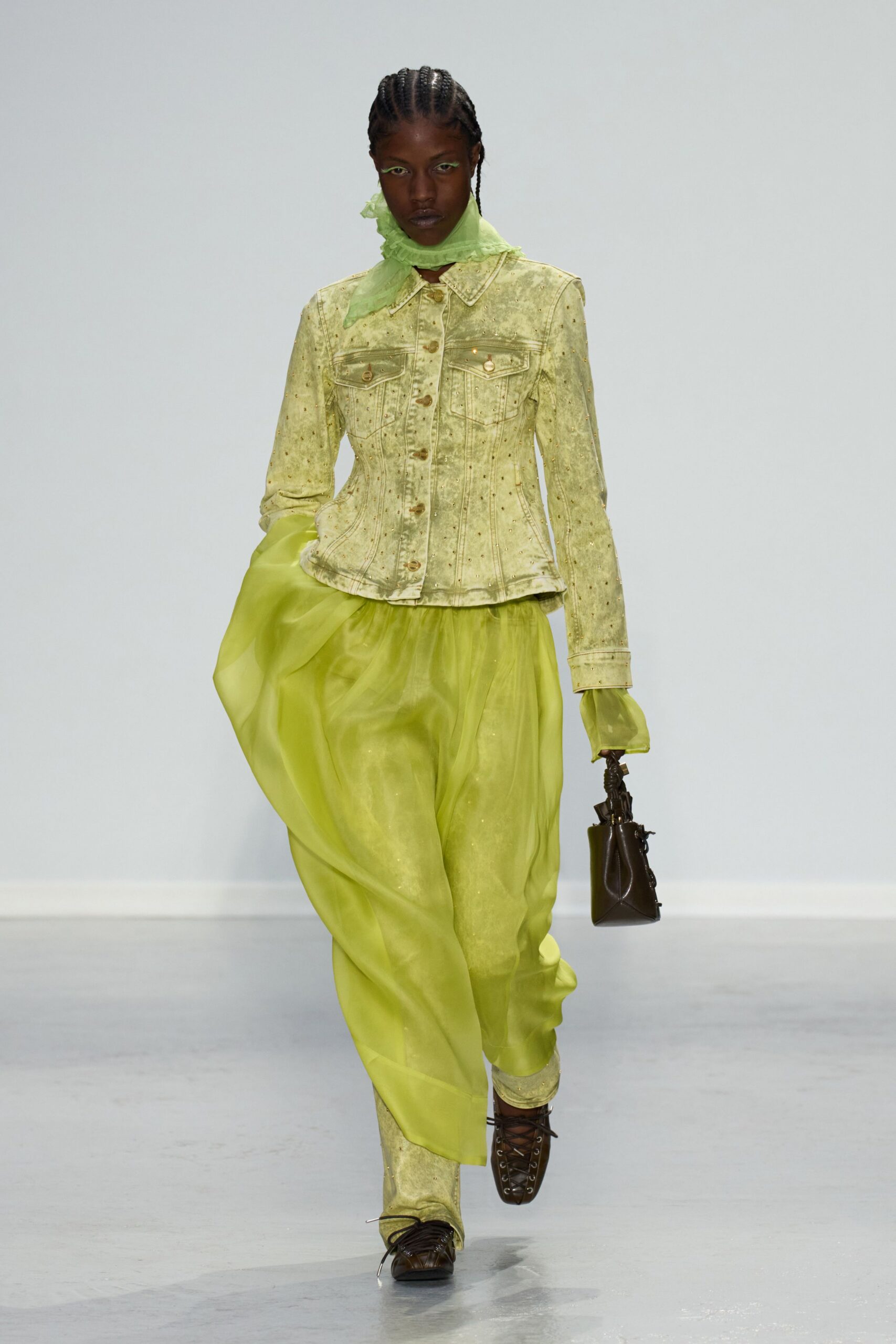 yellow silk long-sleeve collared fitted embroidered jacket