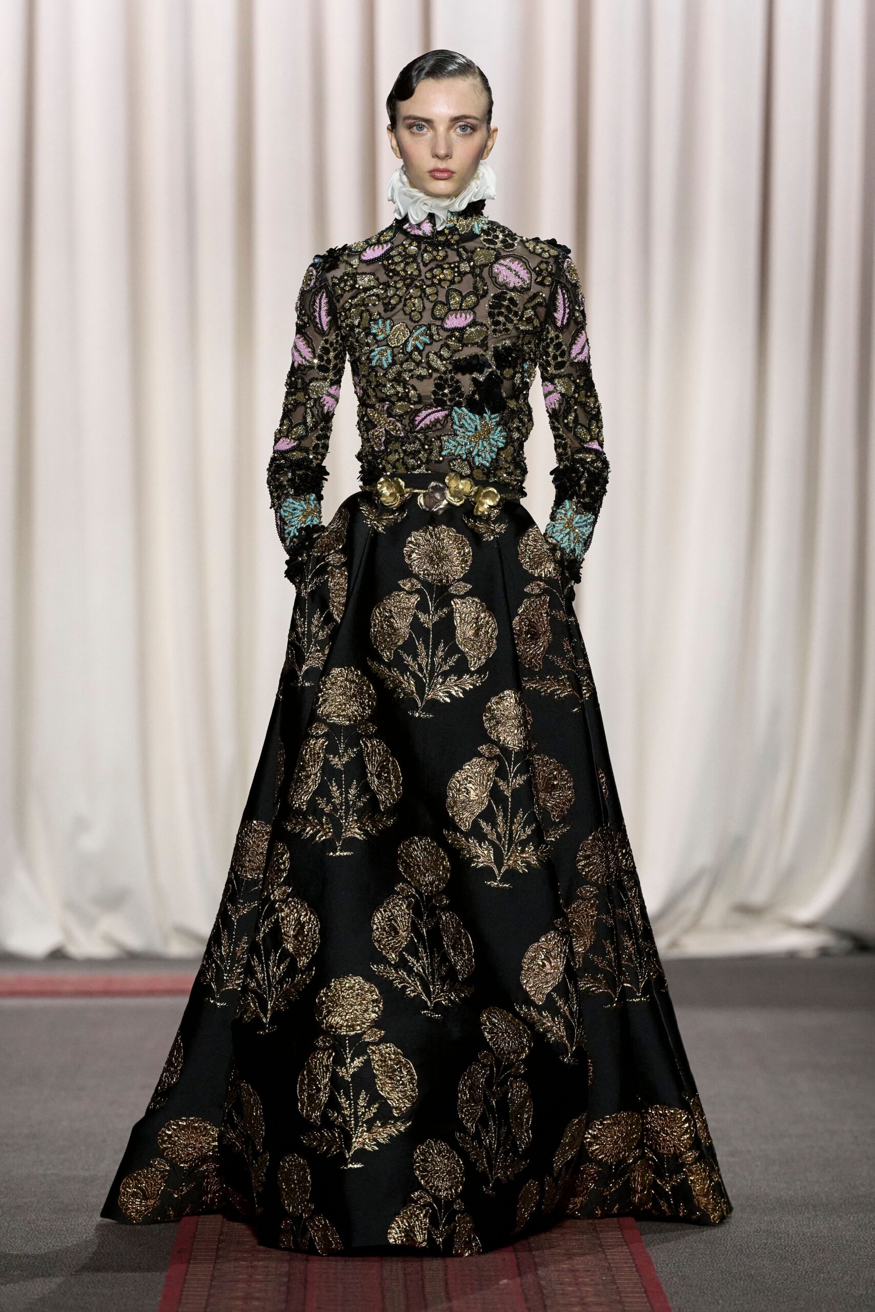 black embroidered maxi gown