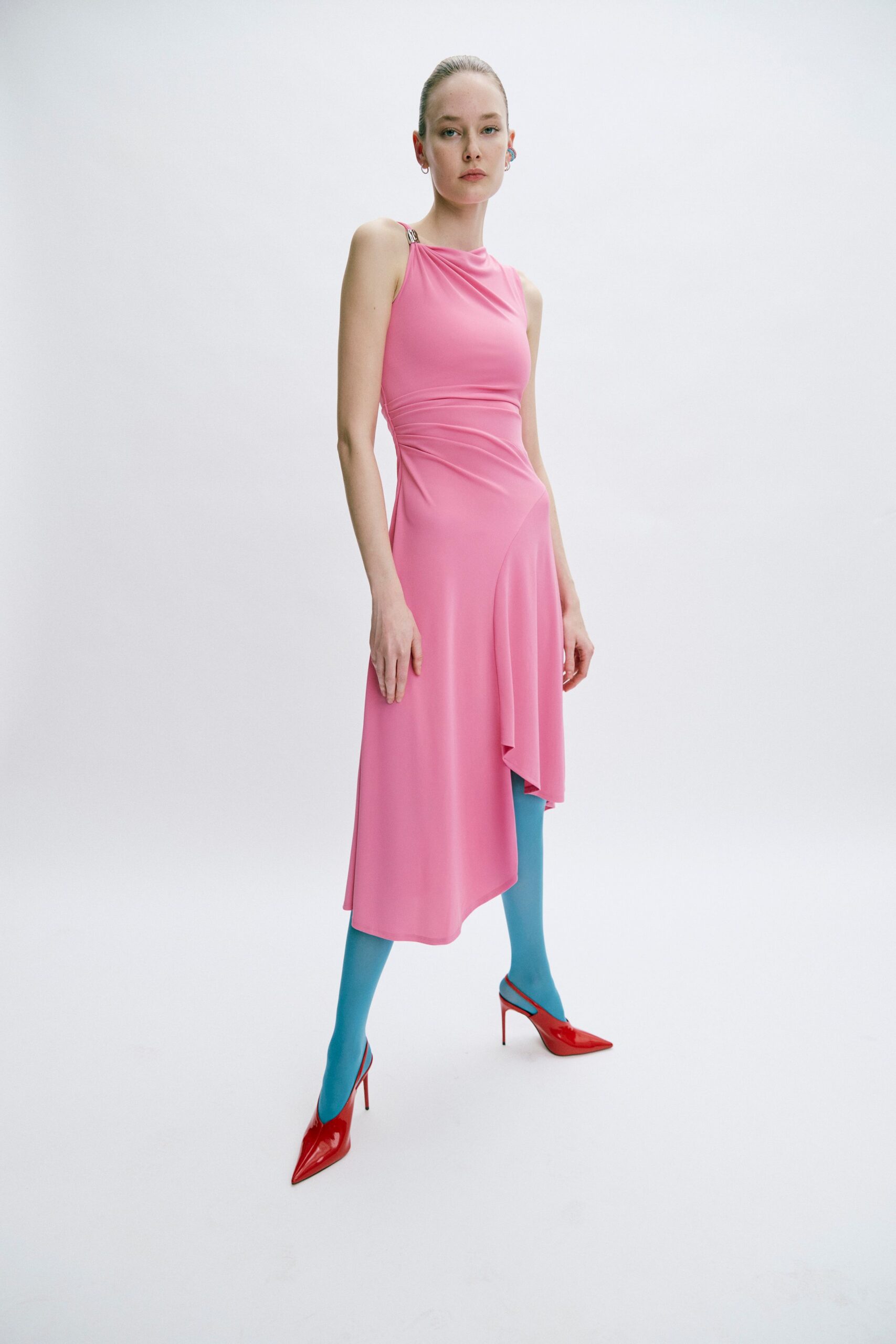 blue cotton fitted leggings