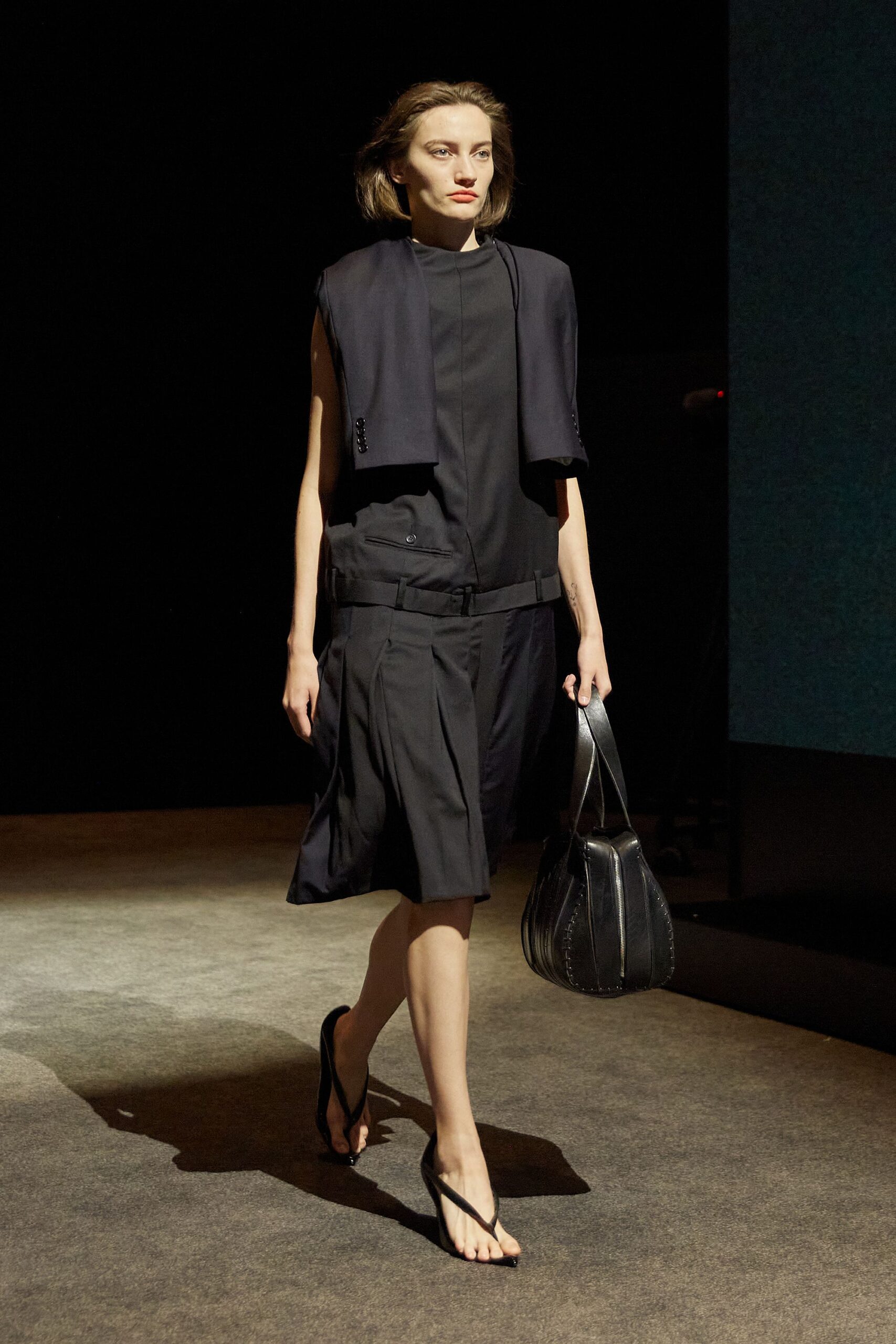 black midi dress with blazer