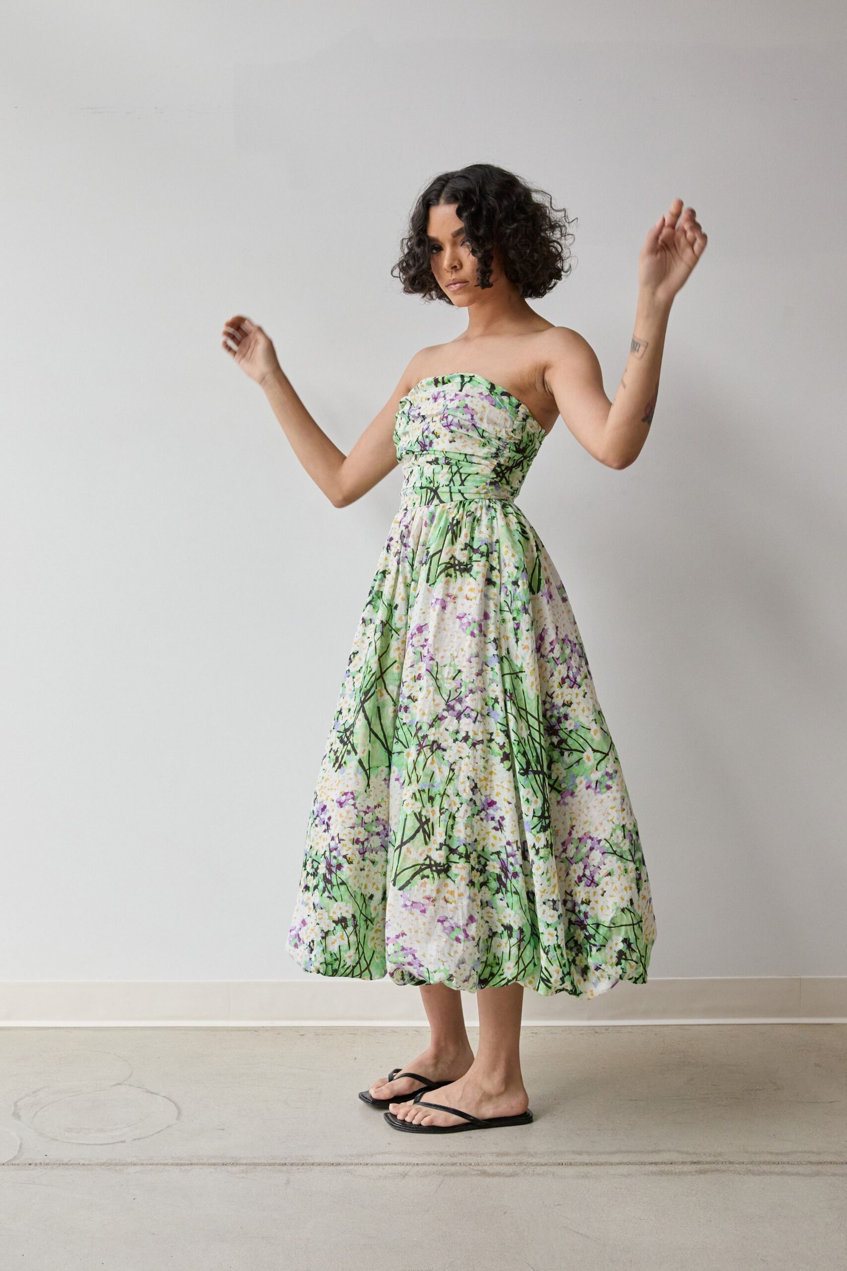 floral midi dress with sandals