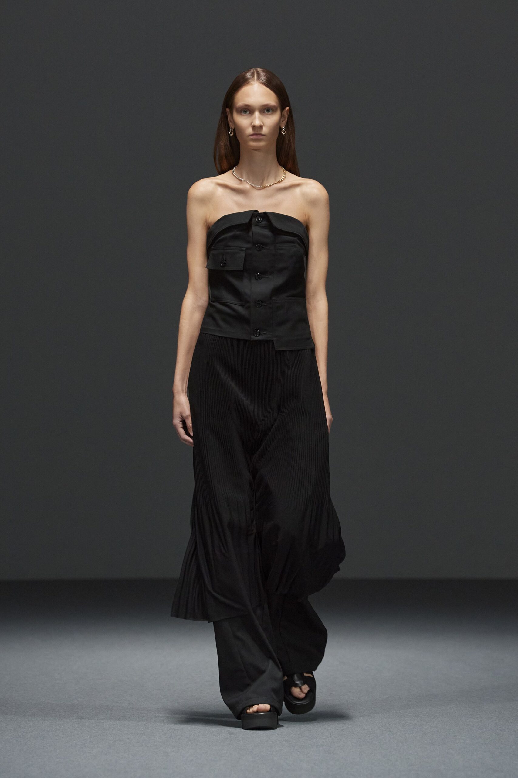 black midi dress with pleats