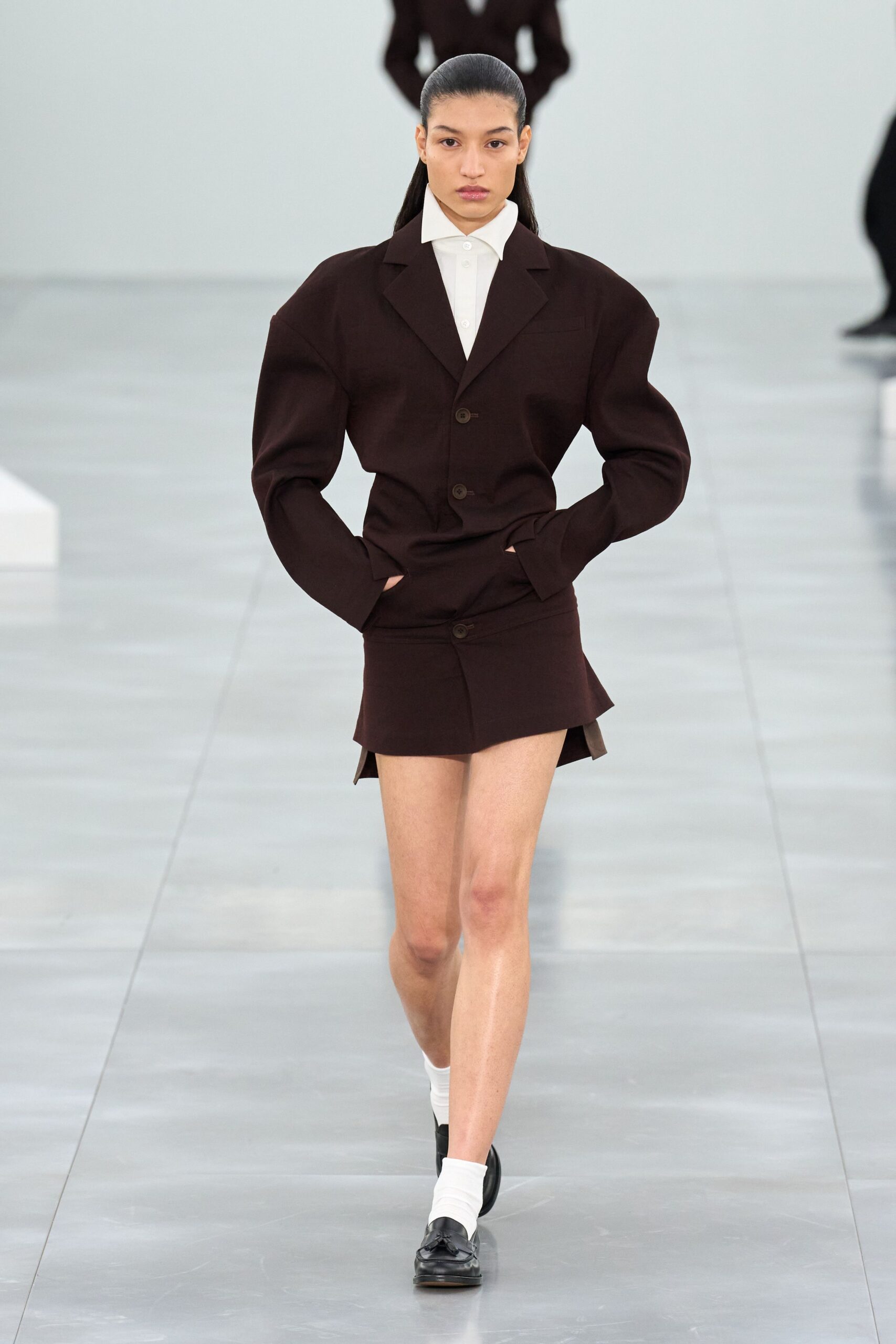 brown wool fitted zippered mini skirt