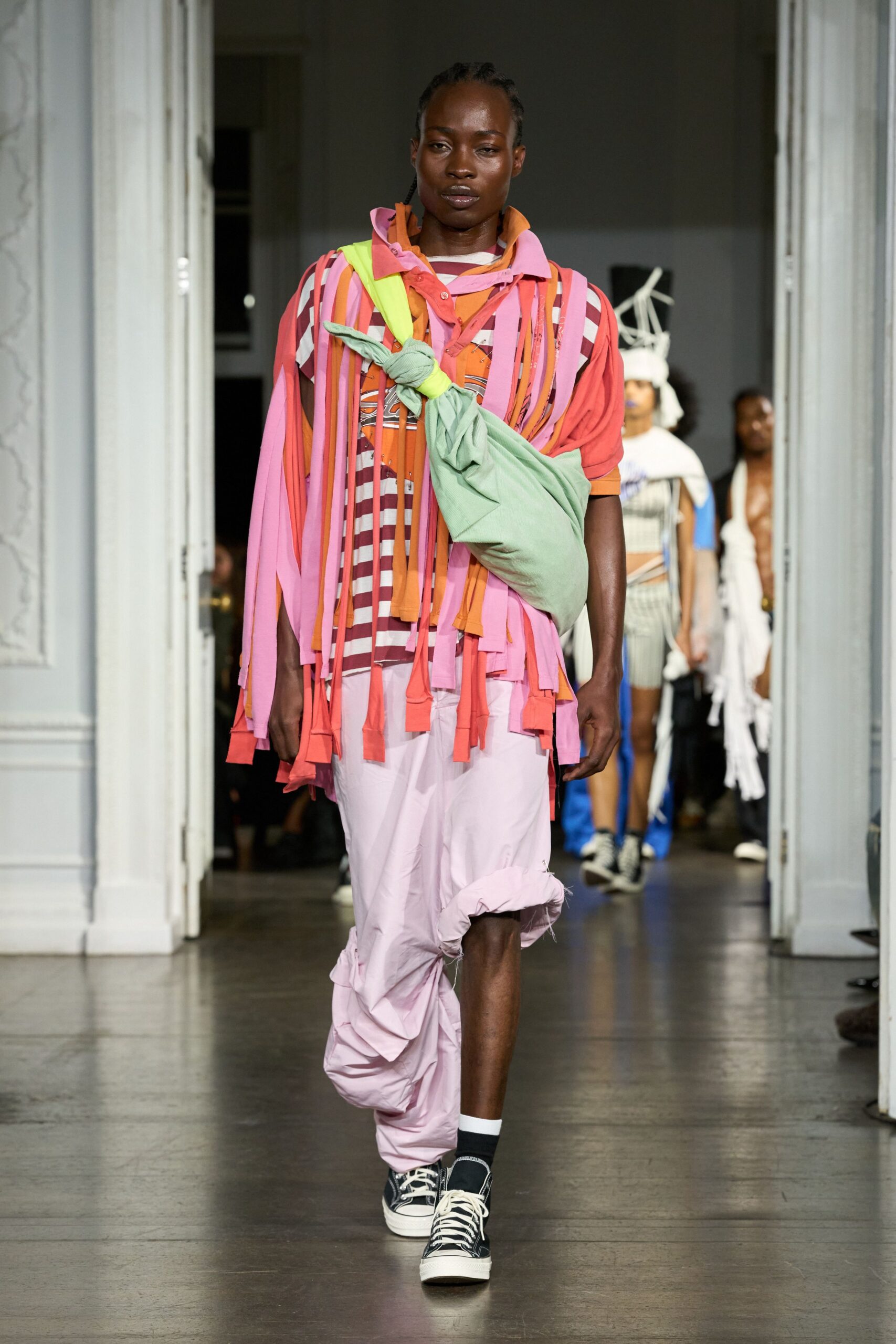 pink cotton relaxed ruffled pants
