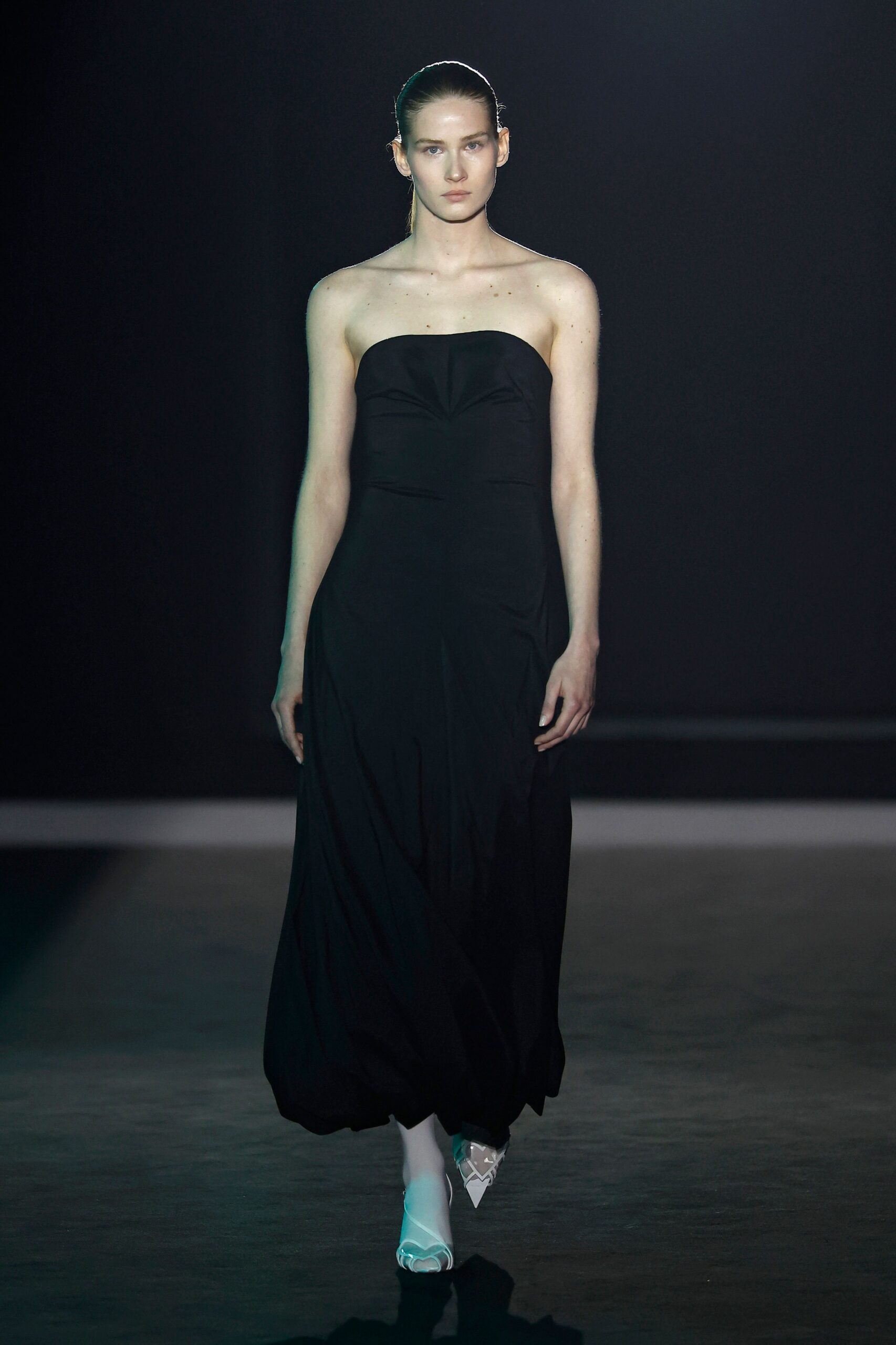 black silk strapless gown