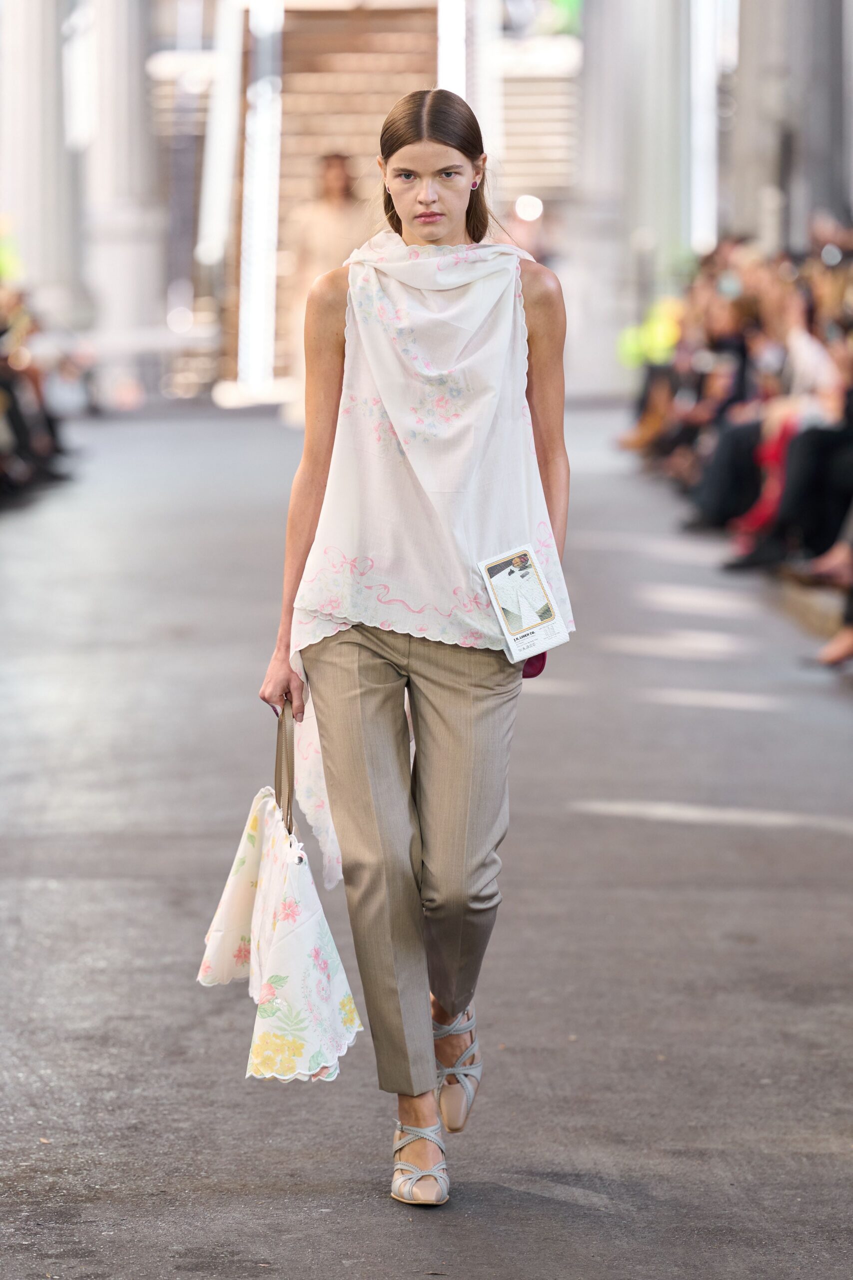 relaxed white top beige pants