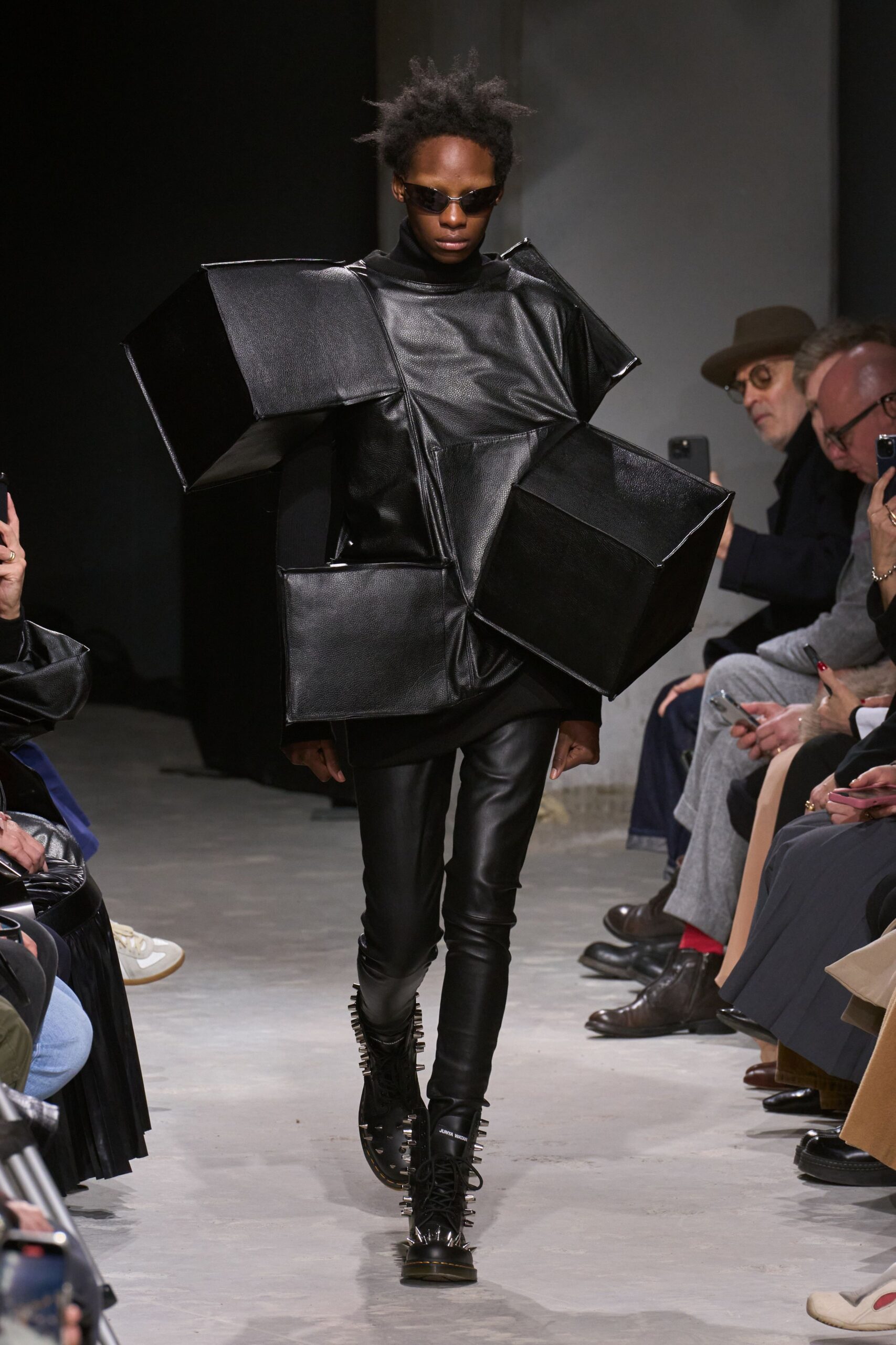 black leather structured top and pants