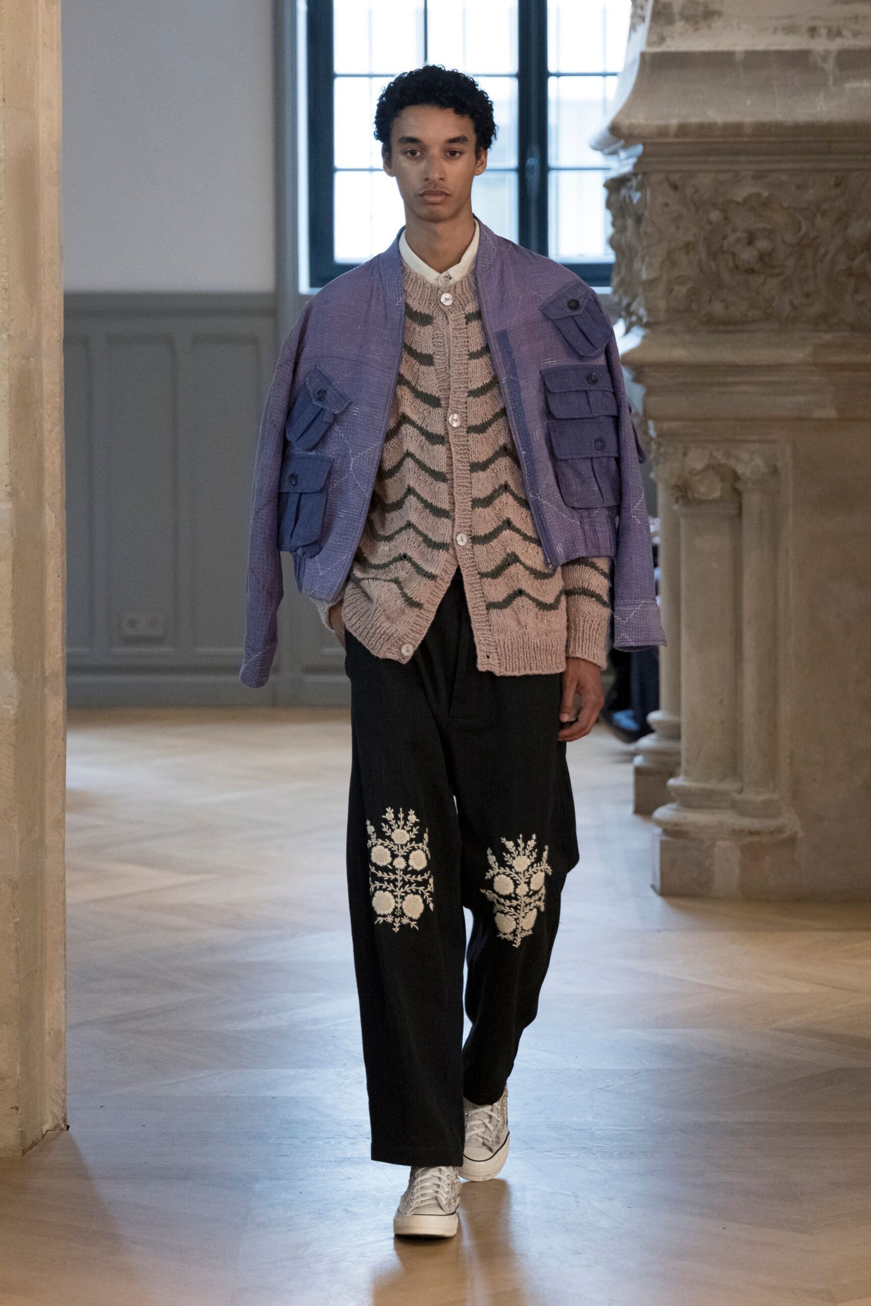 purple cotton long-sleeve relaxed zippered pockets jacket