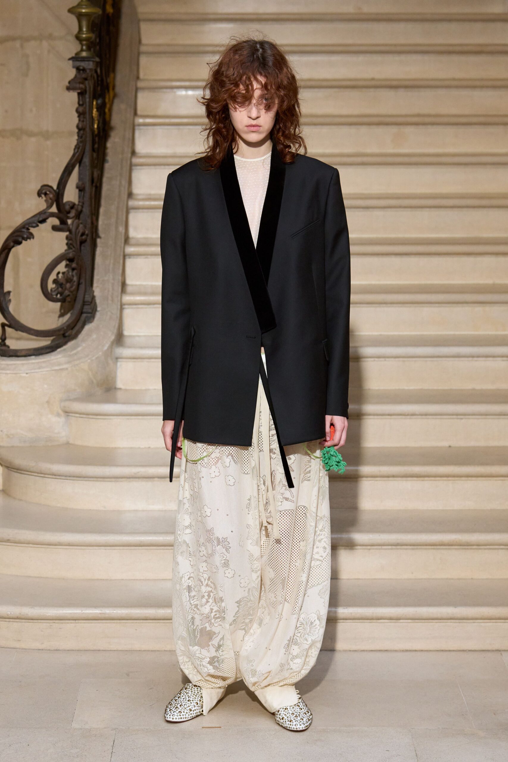 white lace relaxed pleated wide-leg pants