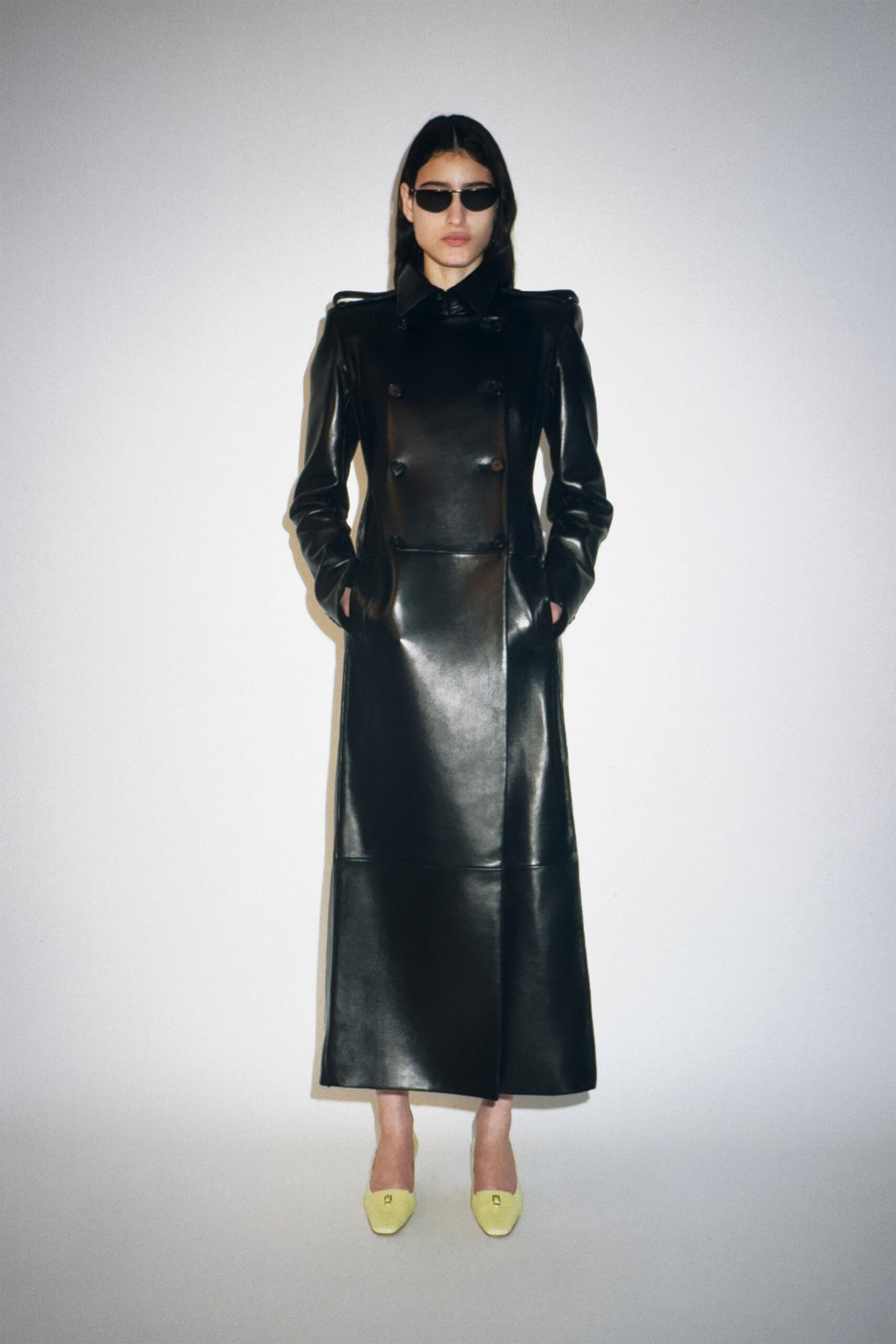 black leather fitted coat