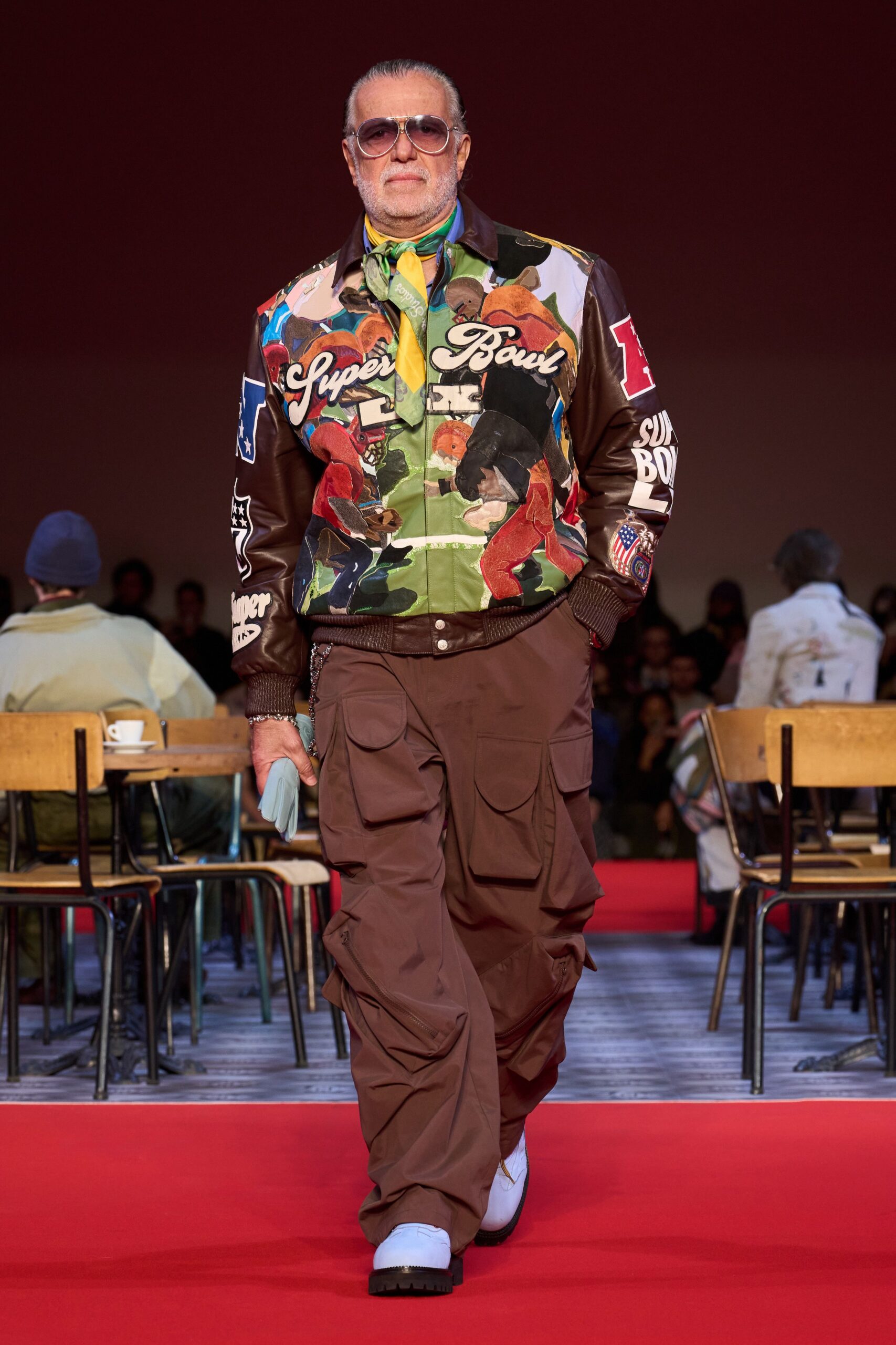 multi cotton long-sleeve collared relaxed zippered printed jacket