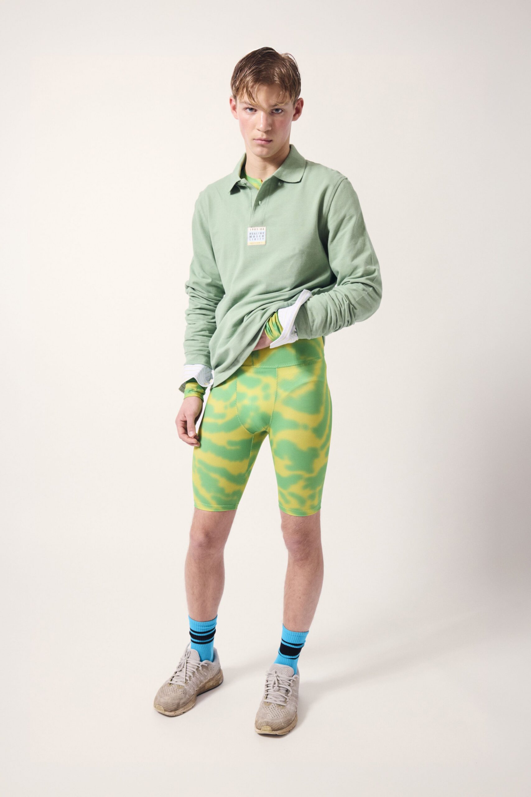 green relaxed shirt with printed shorts