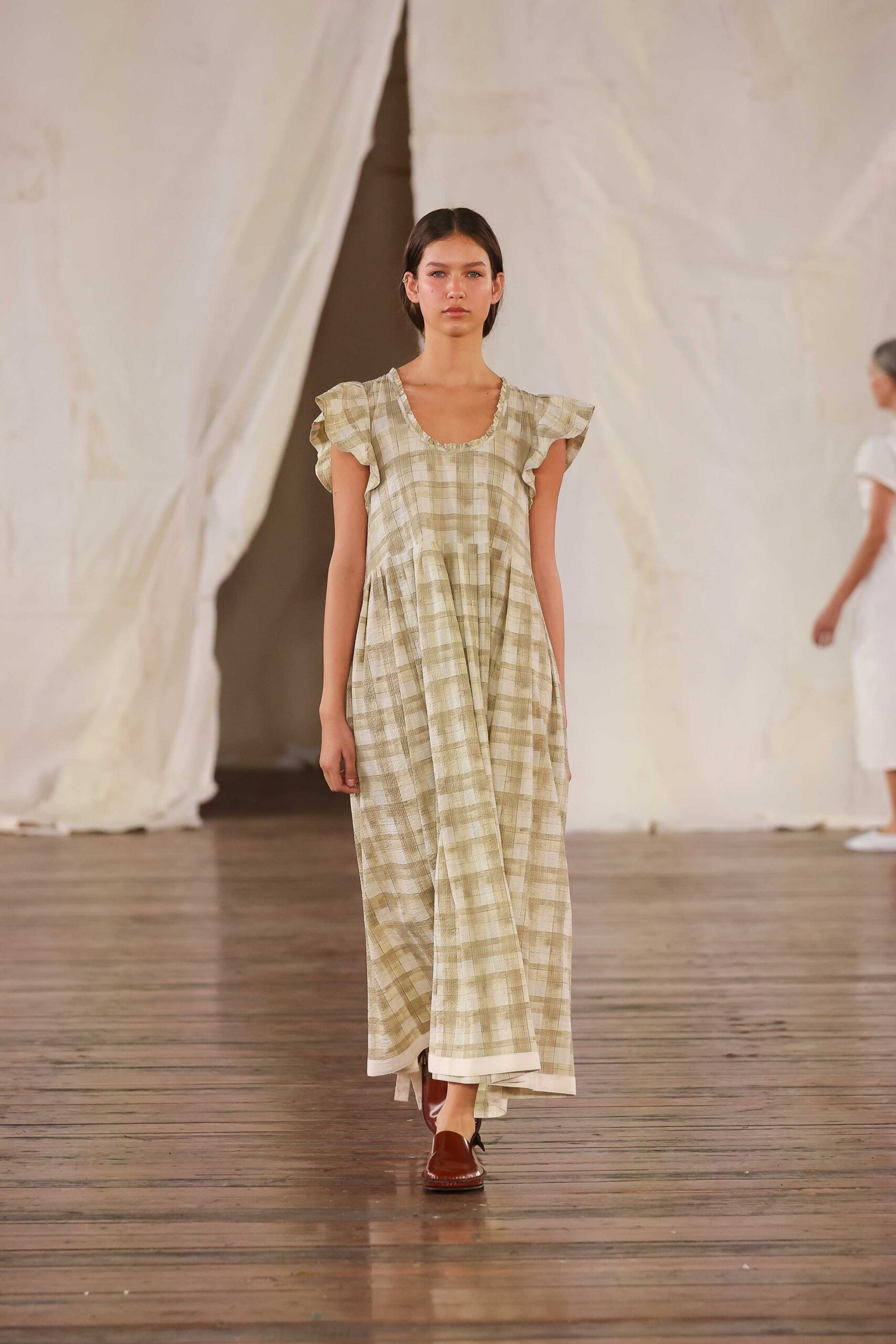 beige green relaxed maxi dress