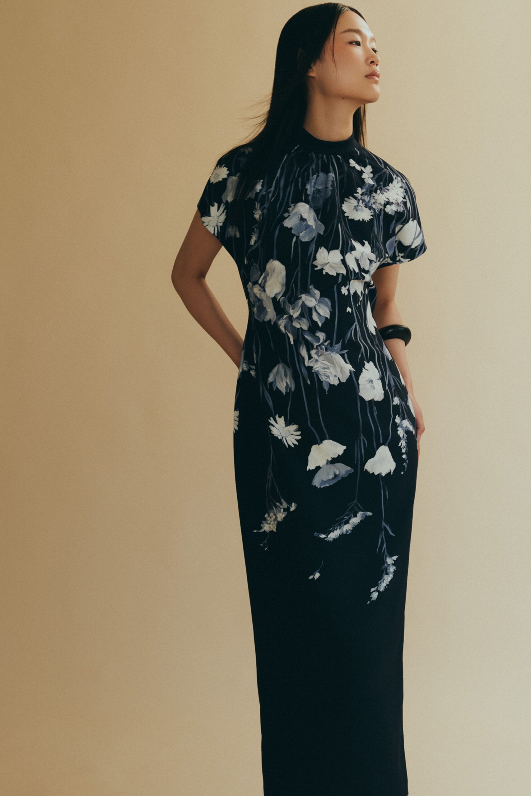 black floral embellished gown