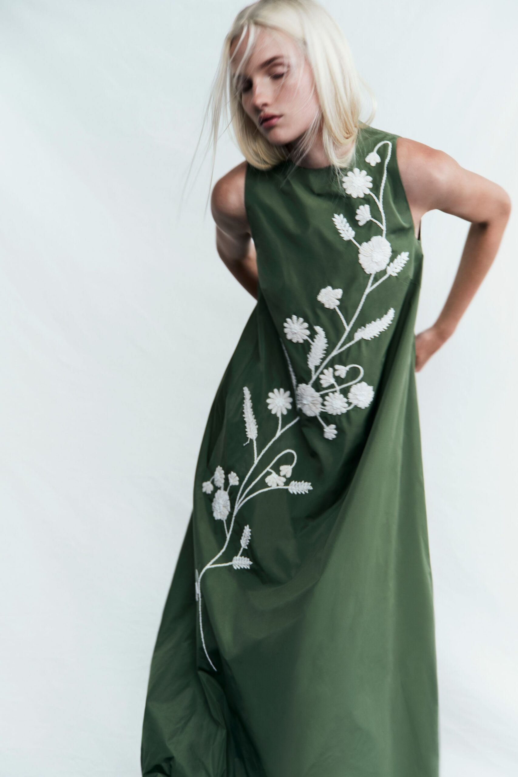 green embroidered maxi gown