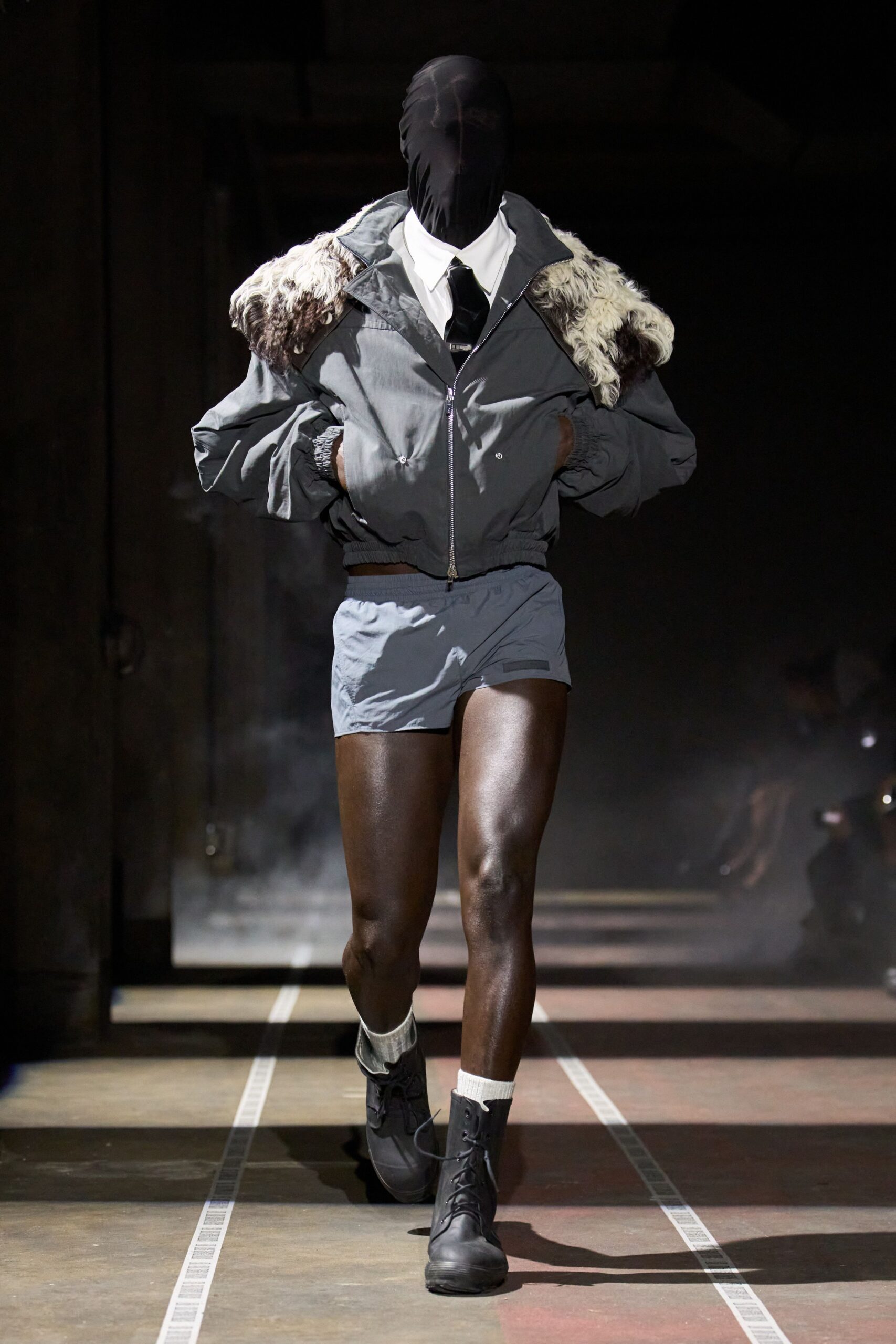 gray jacket and shorts