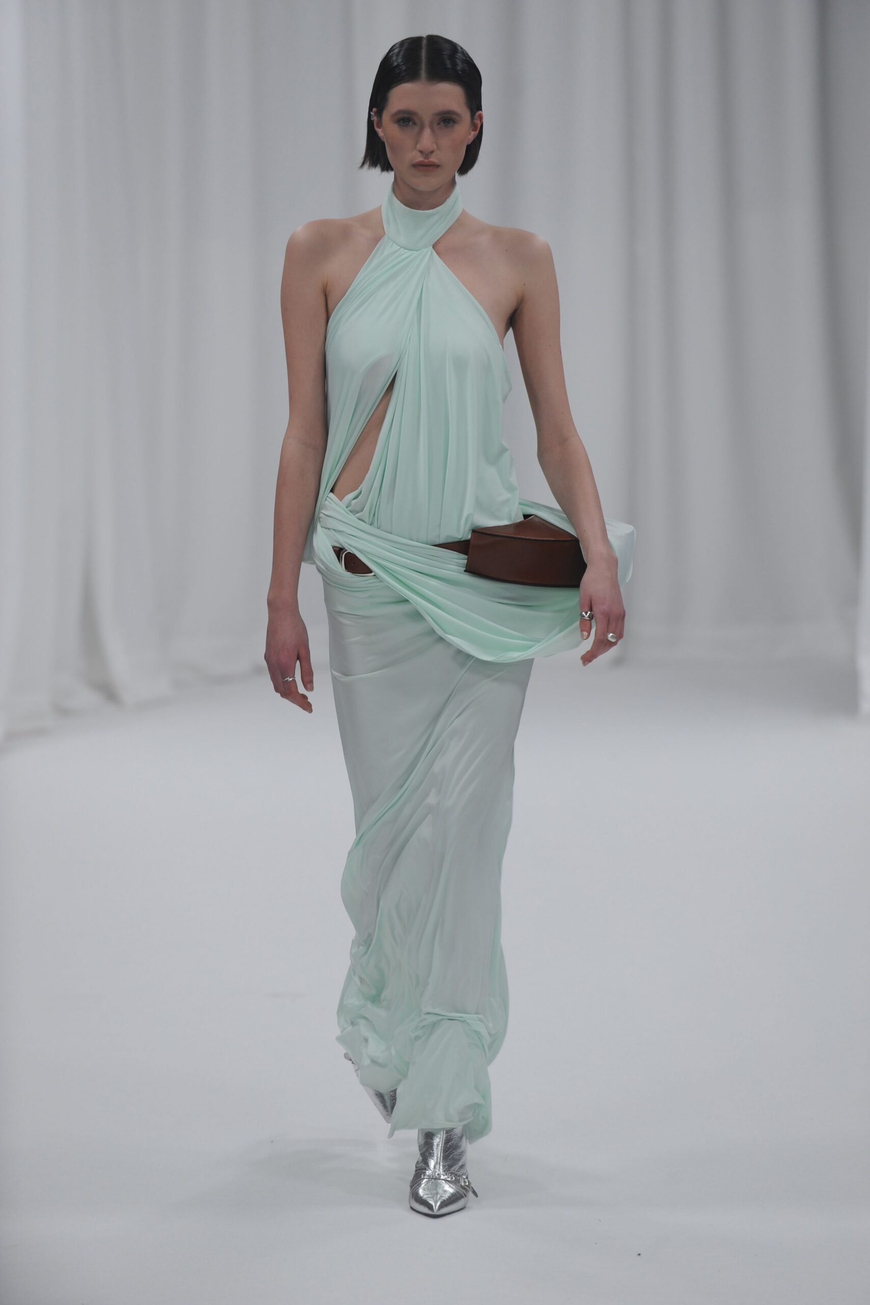 mint silk halter dress