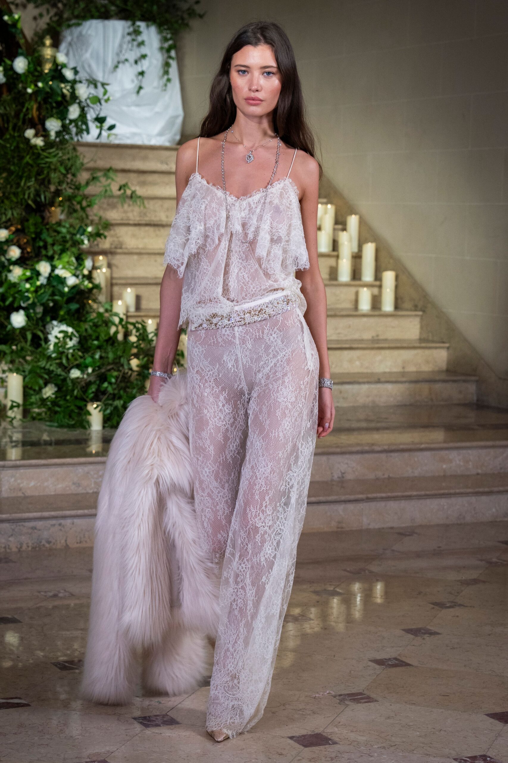 white lace sleeveless v-neck fitted layered sheer jumpsuit