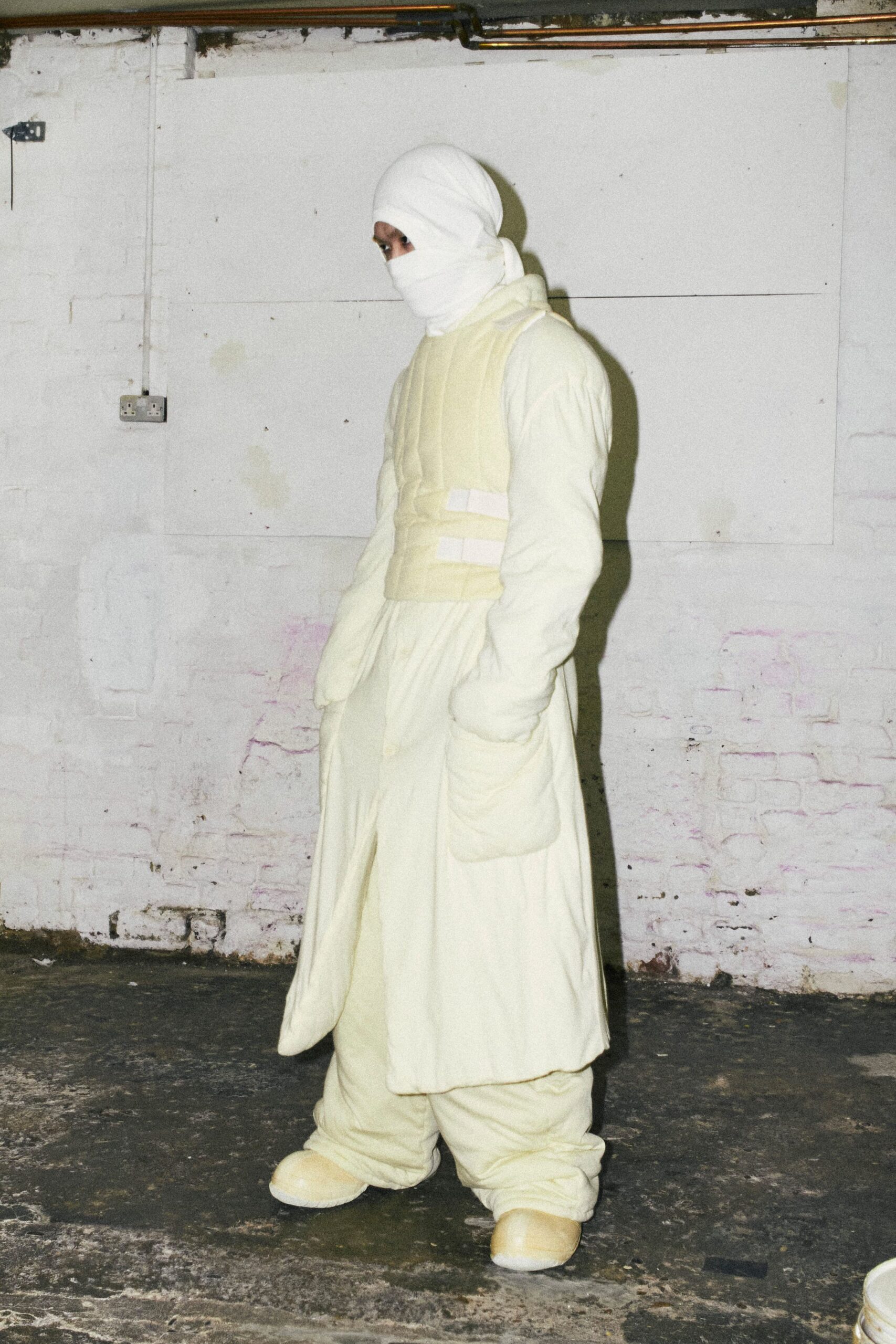 white relaxed coat with pants