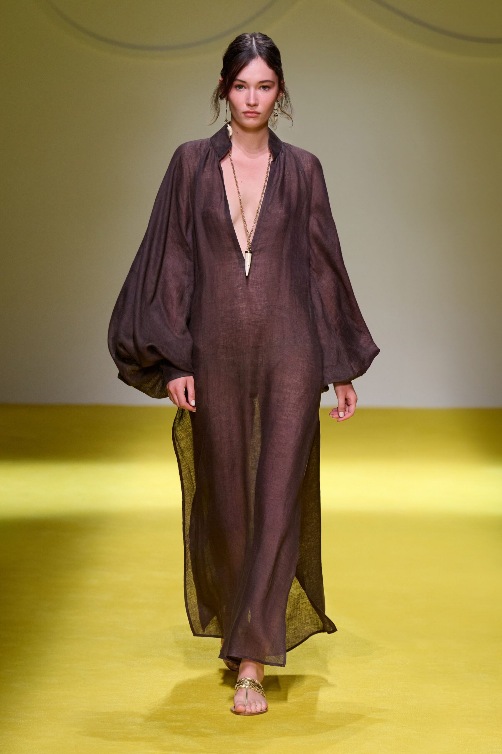 brown linen relaxed maxi dress