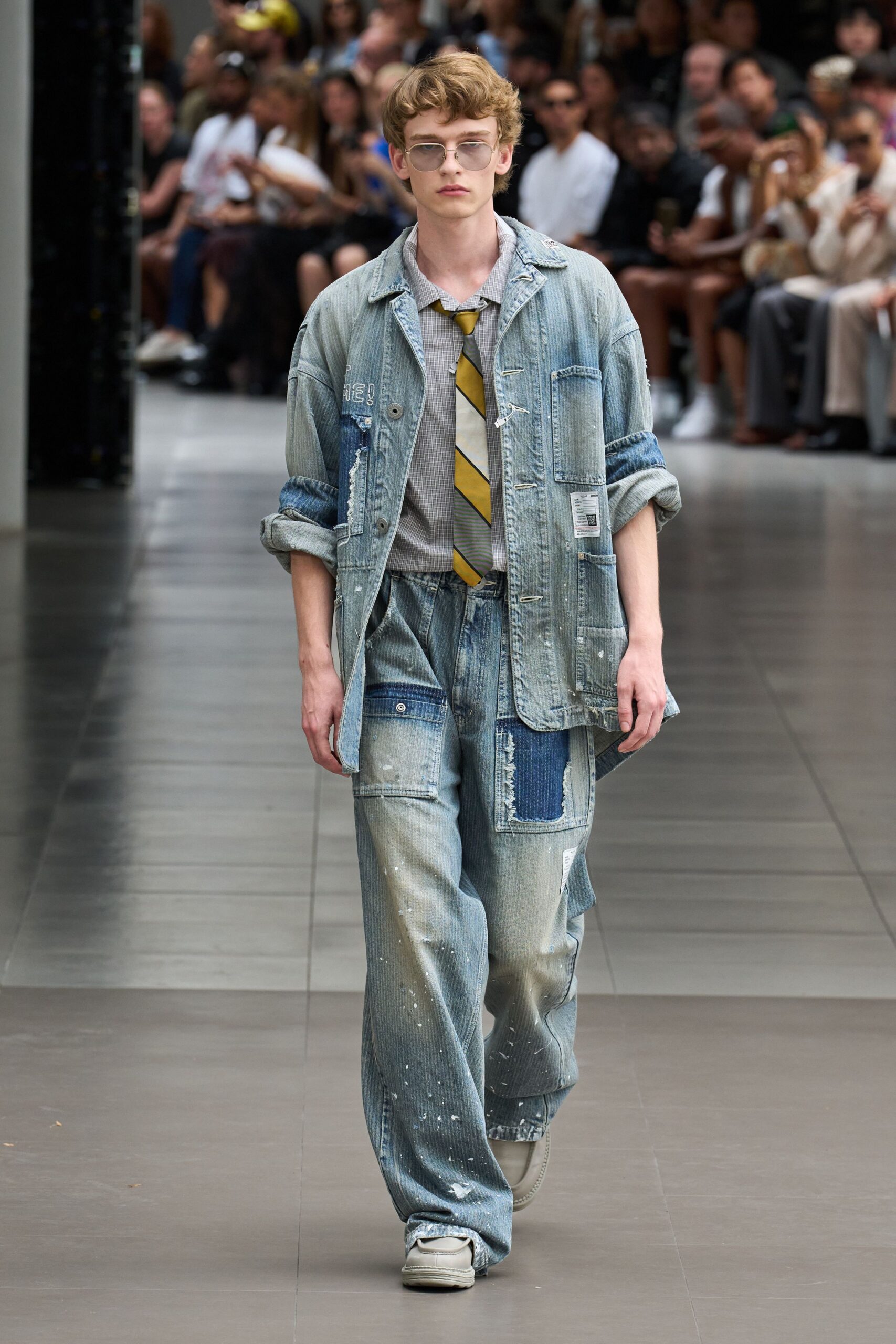 relaxed denim jacket with gray shirt