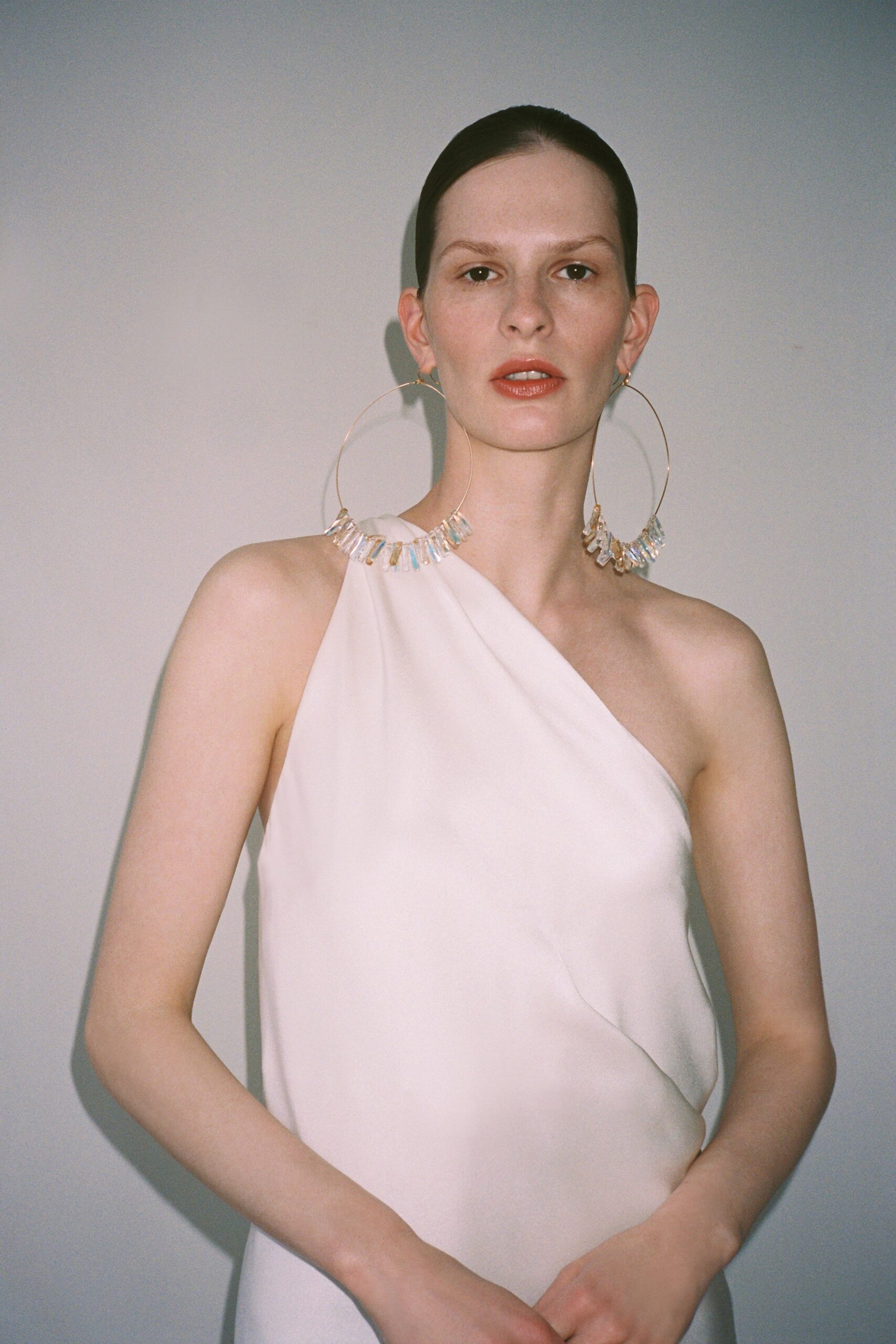 white silk fitted dress